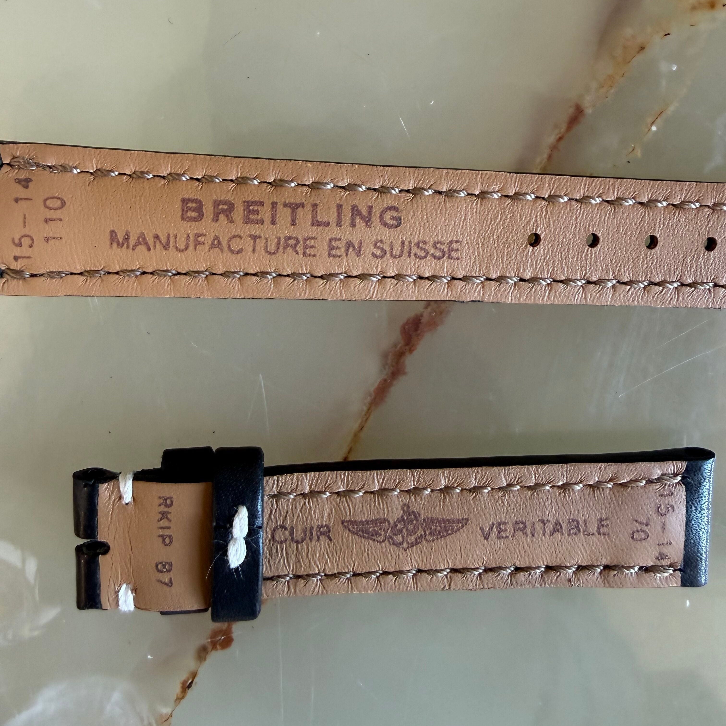 Authentic Breitling Black Leather Watch Strap Band 15mm 402X