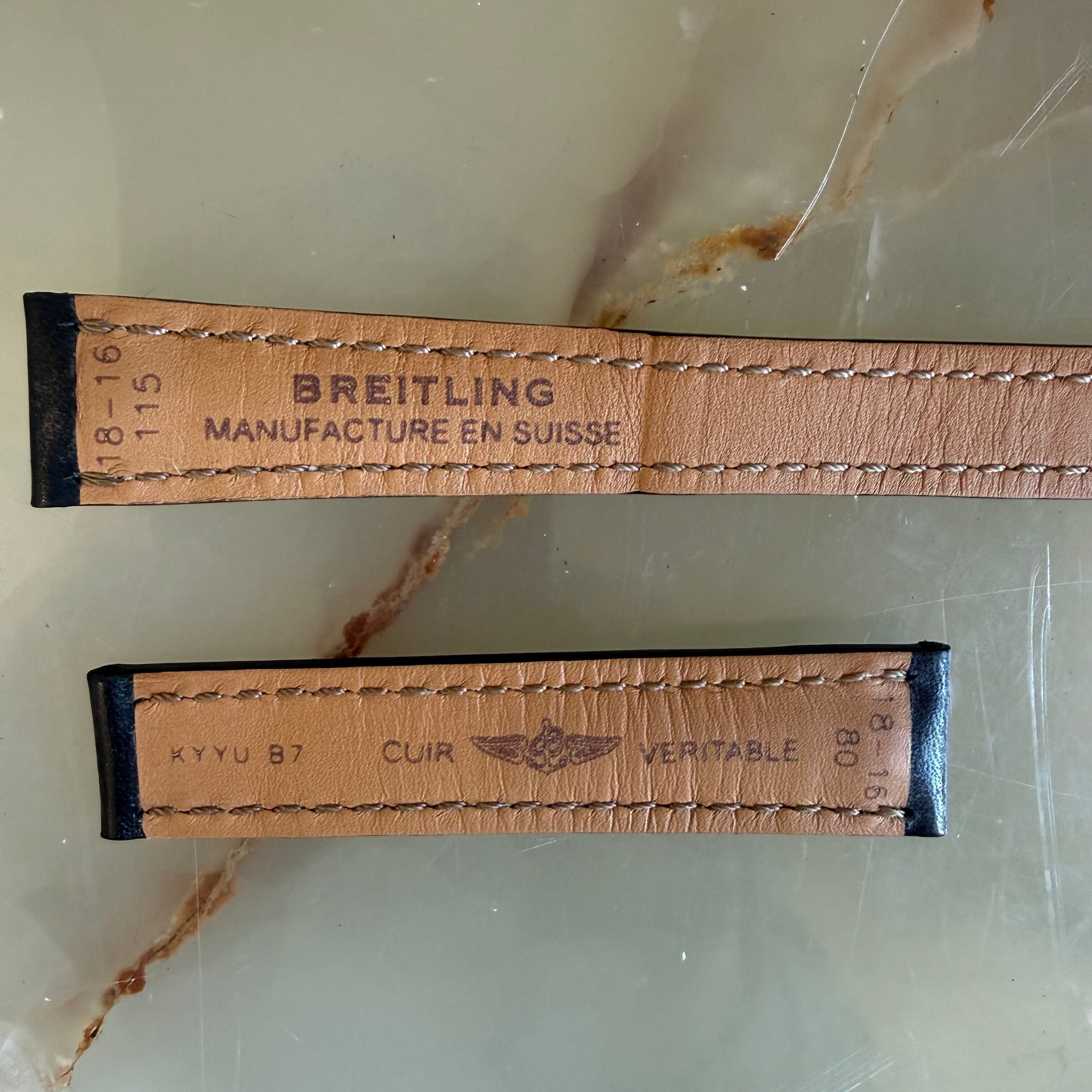 Authentic Breitling Black Leather Watch Strap Band 18mm 415X