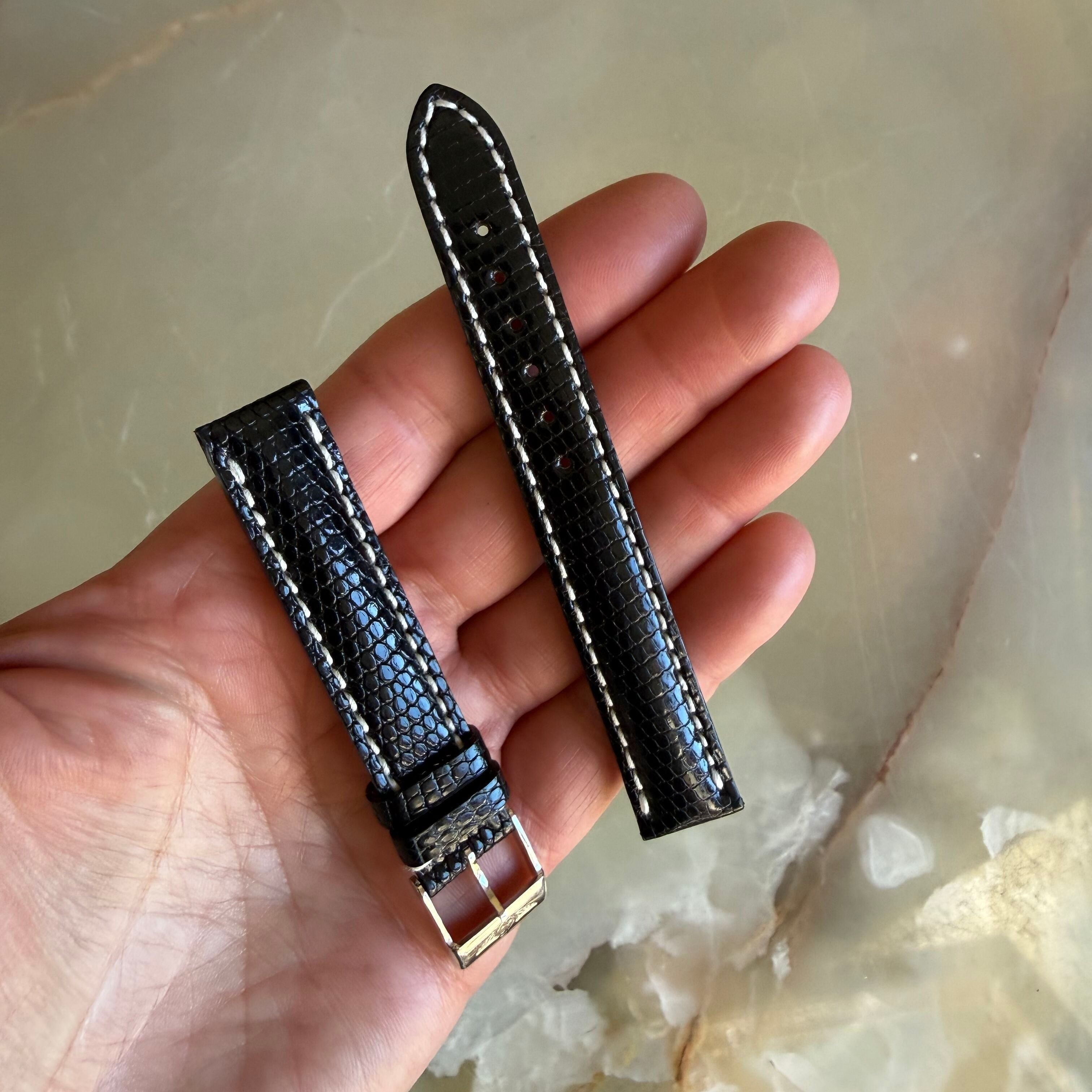 Authentic Breitling Black Lizard Watch Strap Band 15mm w Buckle 110Z