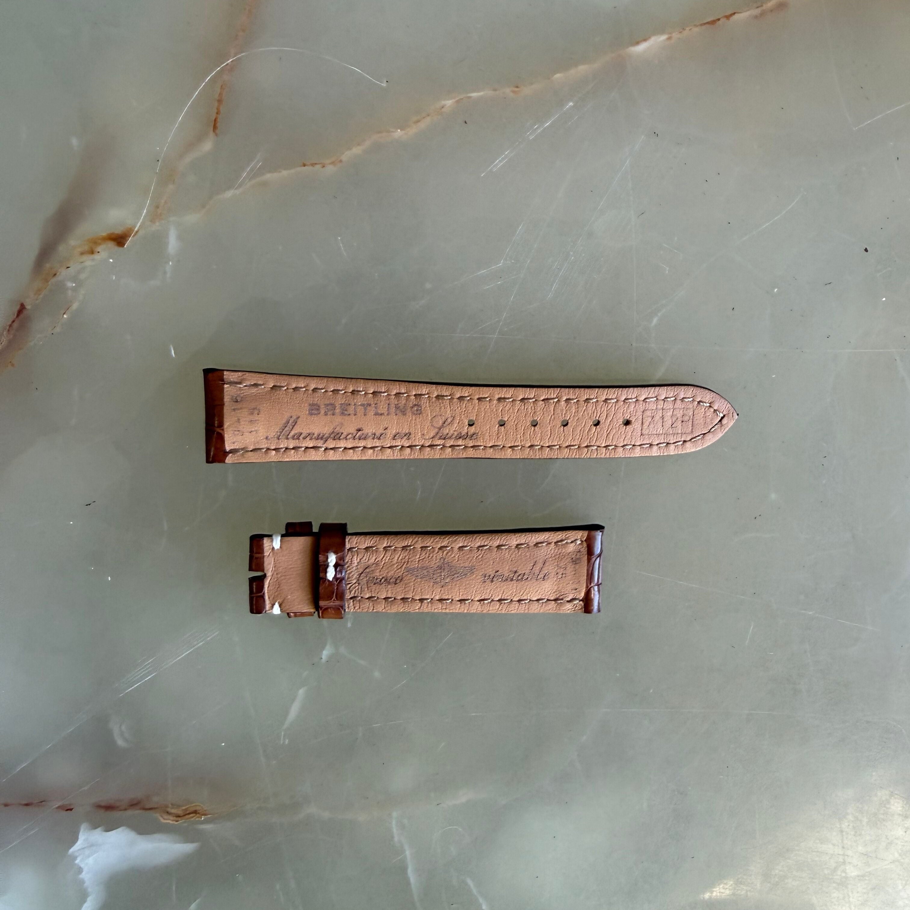 Authentic Breitling Brown Alligator Padded & Stitched Watch Strap Band 19mm 712P