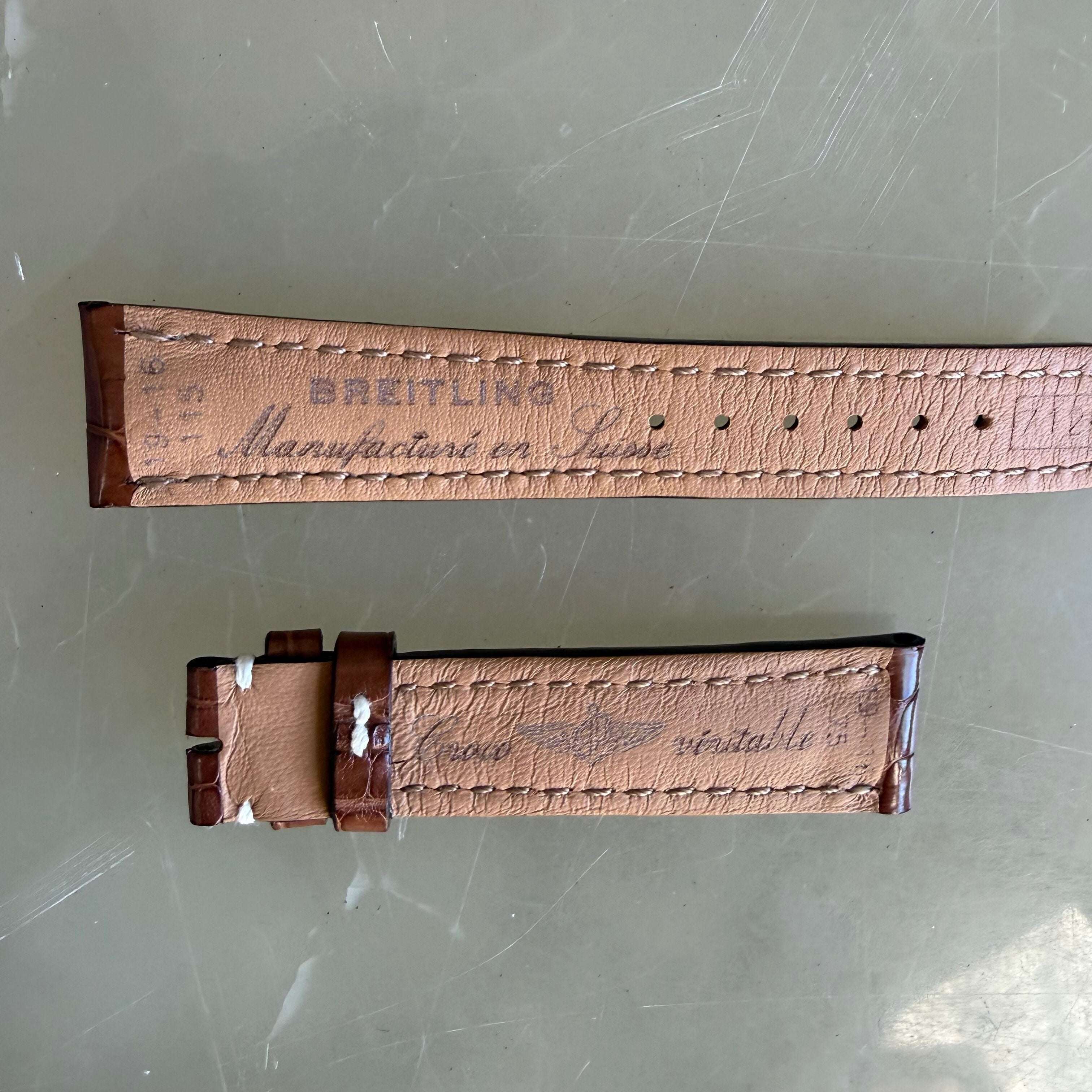 Authentic Breitling Brown Alligator Padded & Stitched Watch Strap Band 19mm 712P