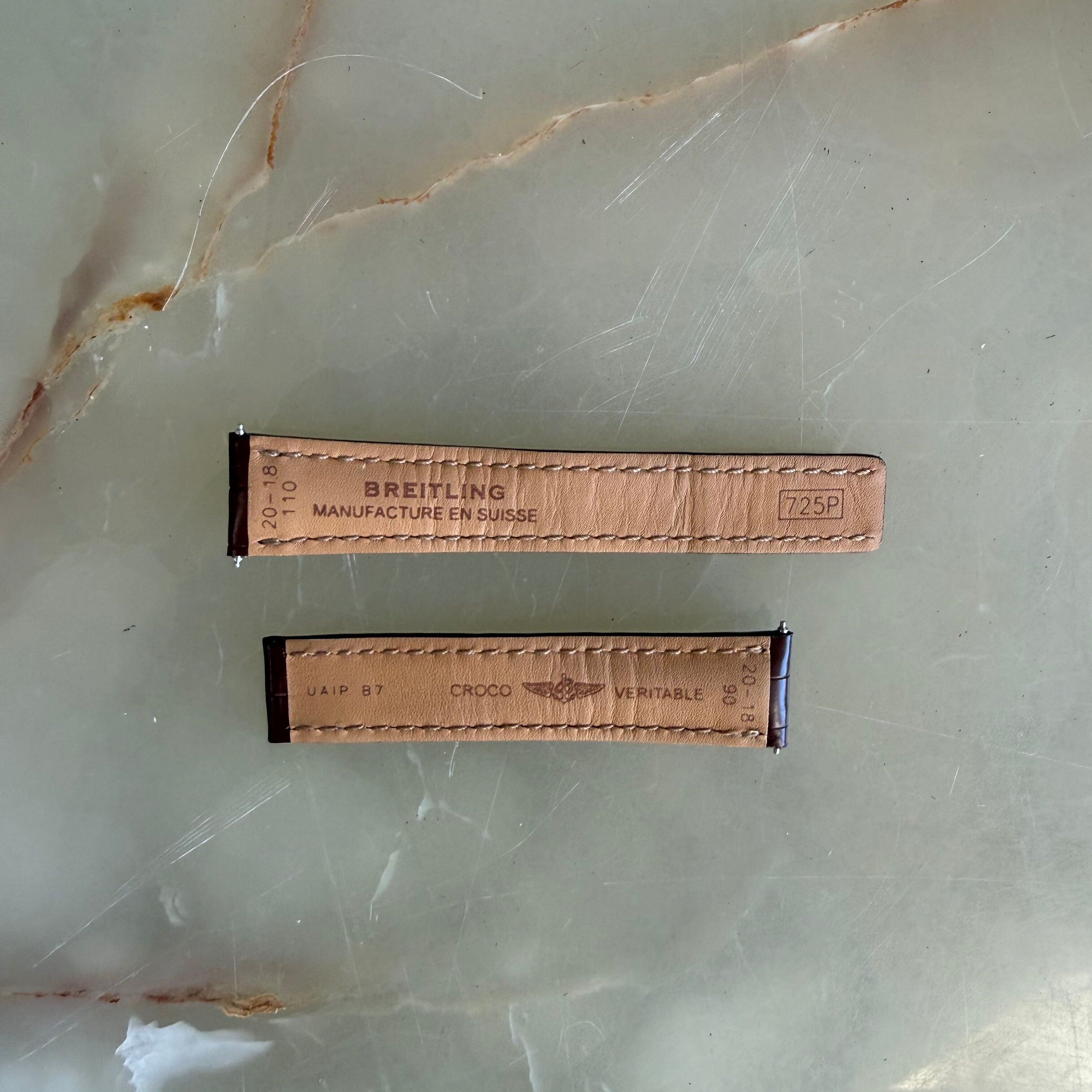Authentic Breitling Brown Alligator Padded & Stitched Watch Strap Band 20mm 725P