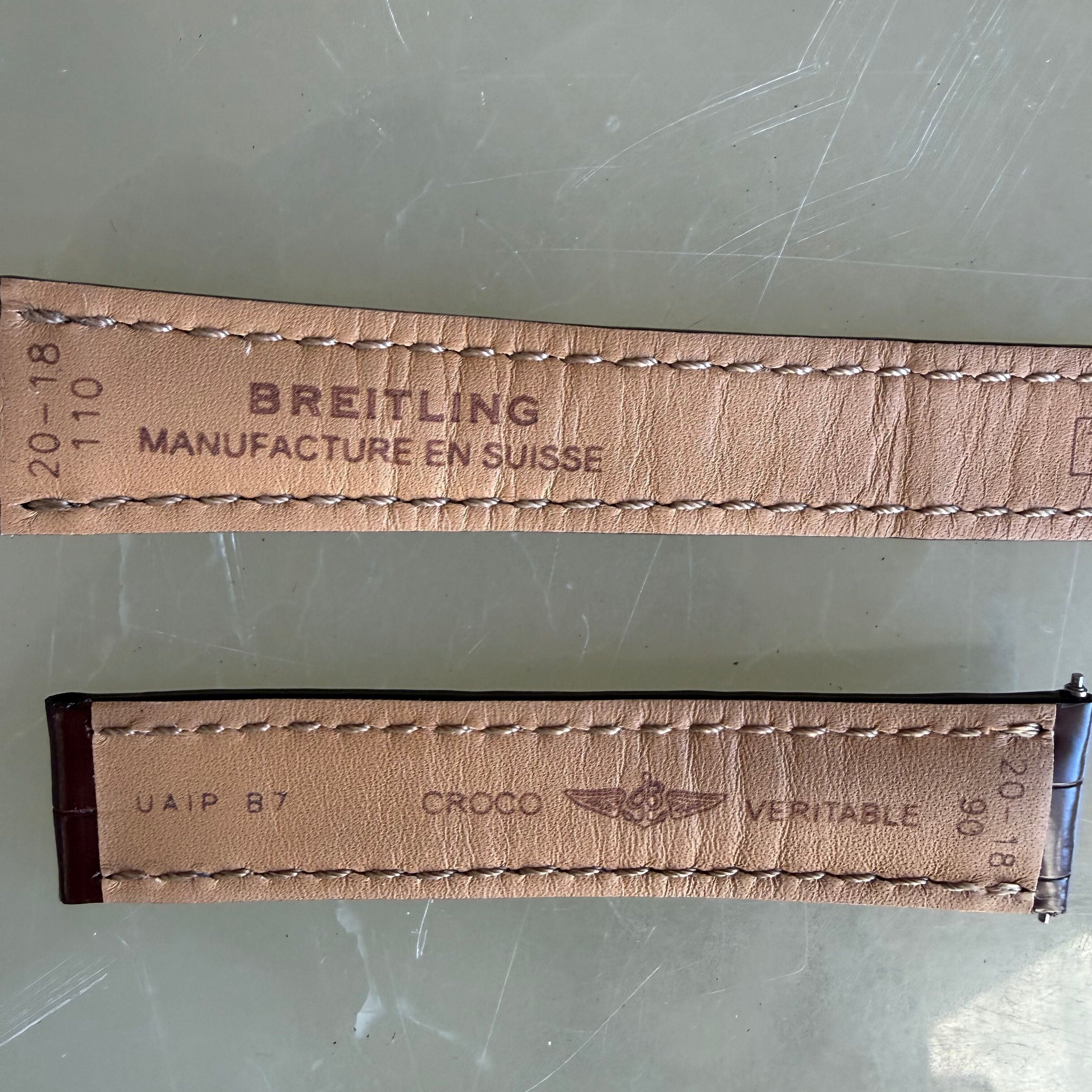 Authentic Breitling Brown Alligator Padded & Stitched Watch Strap Band 20mm 725P