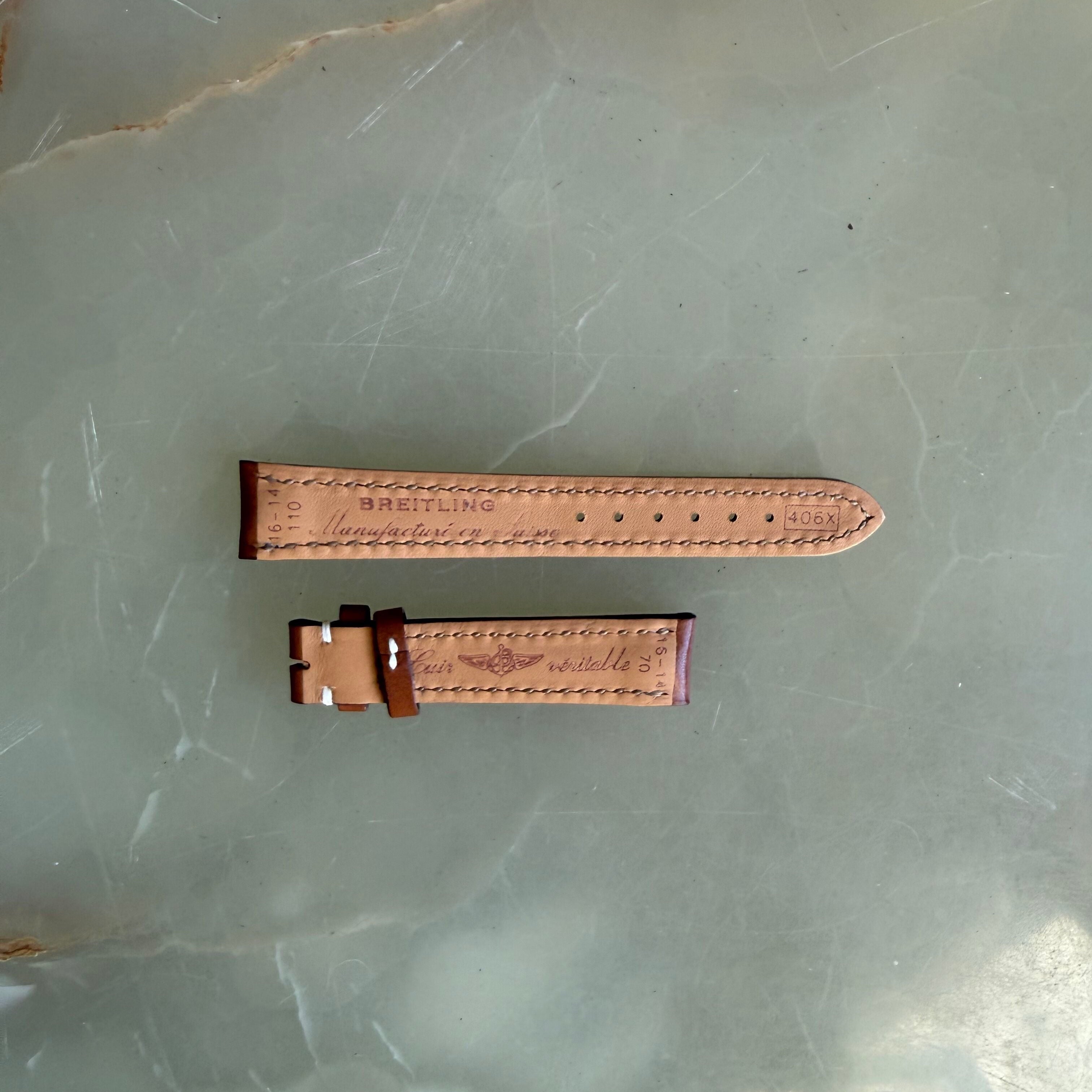 Authentic Breitling Brown Leather Padded & Stitched Watch Strap Band 16mm 406X