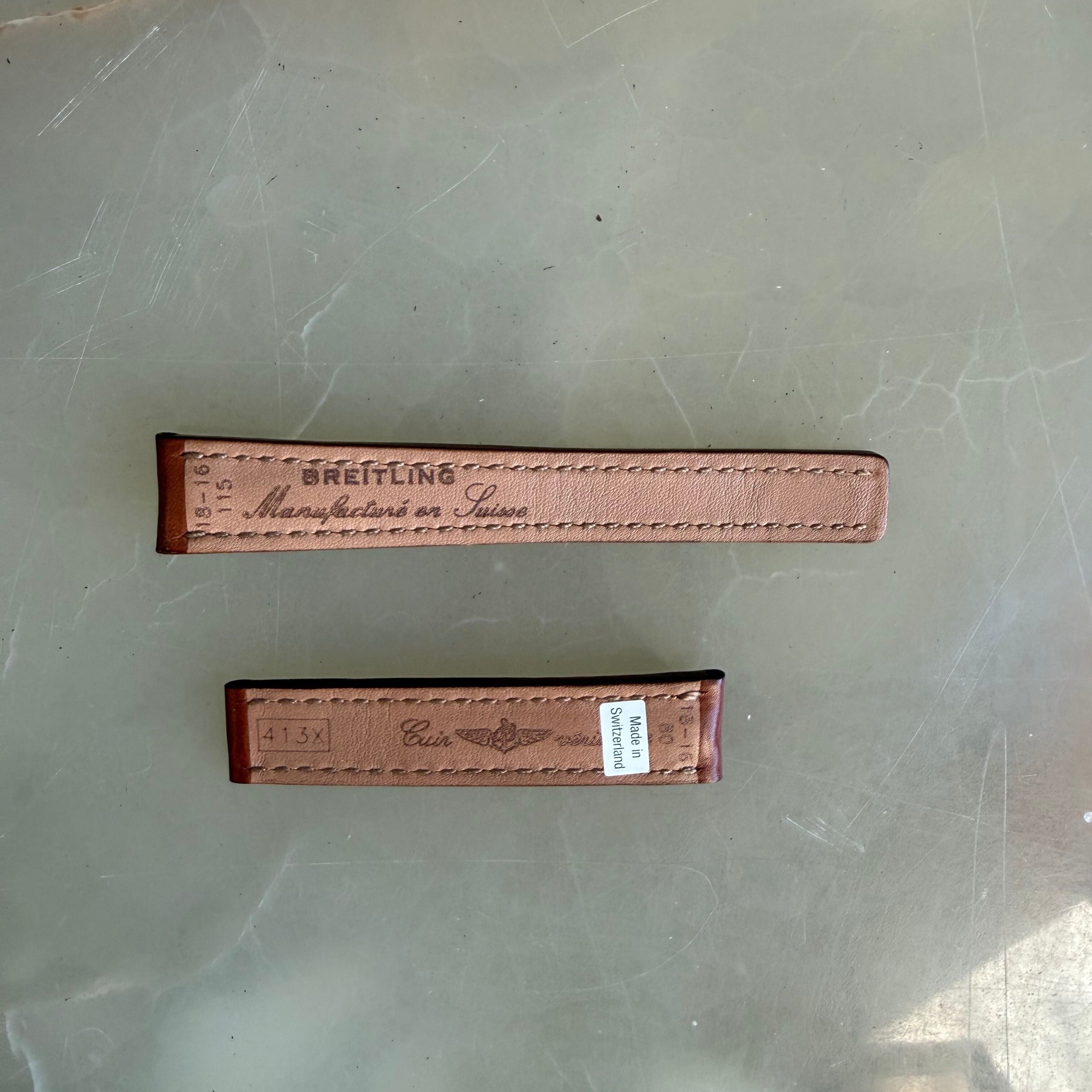 Authentic Breitling Brown Leather Padded & Stitched Watch Strap Band 18mm 413X