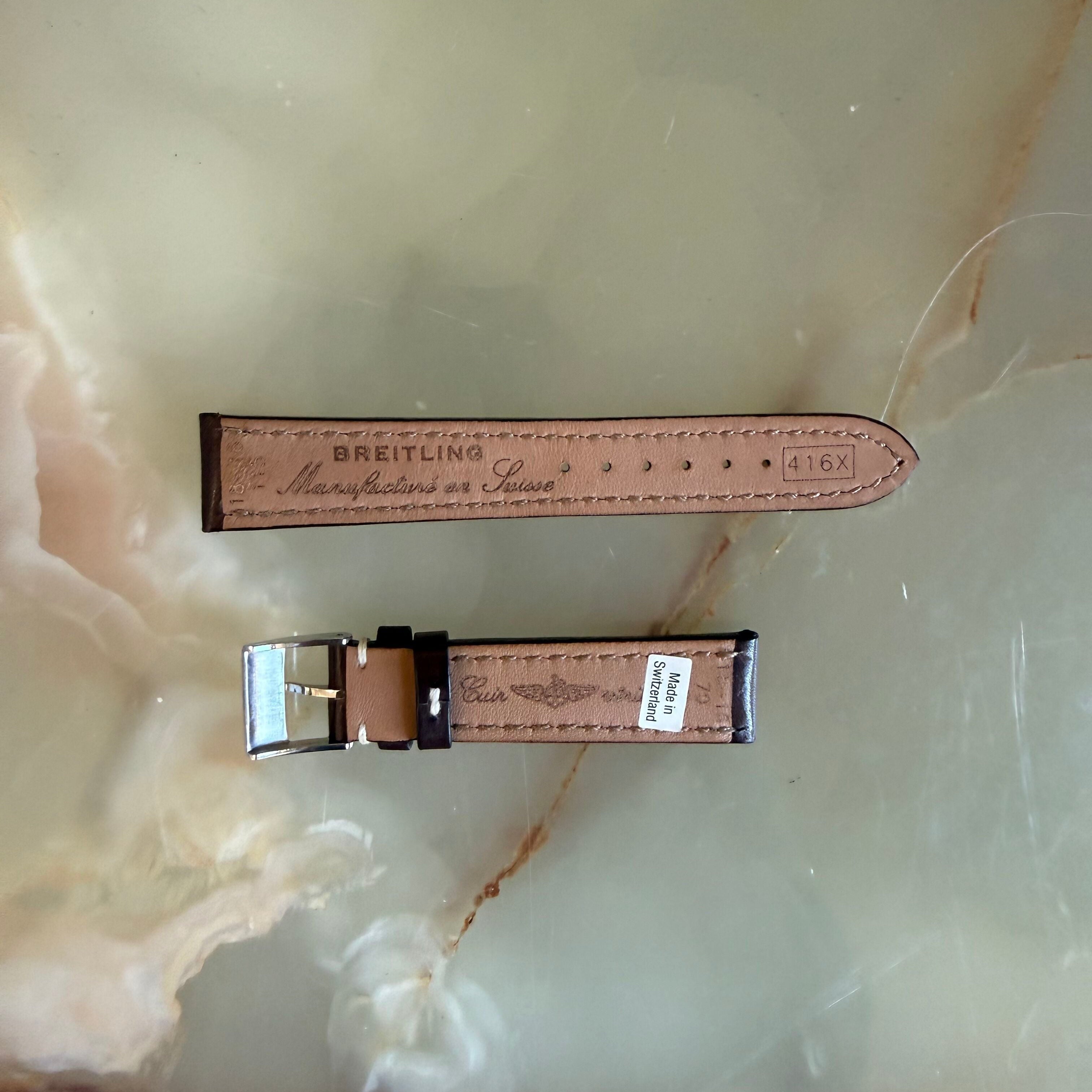 Authentic Breitling Brown Leather Watch Strap Band 18mm w Buckle 416X