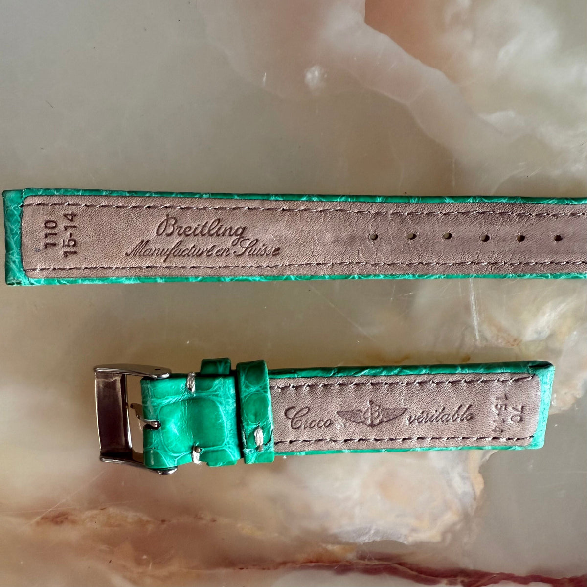 Authentic Breitling Green Crocodile Watch Strap Band 15mm with Buckle