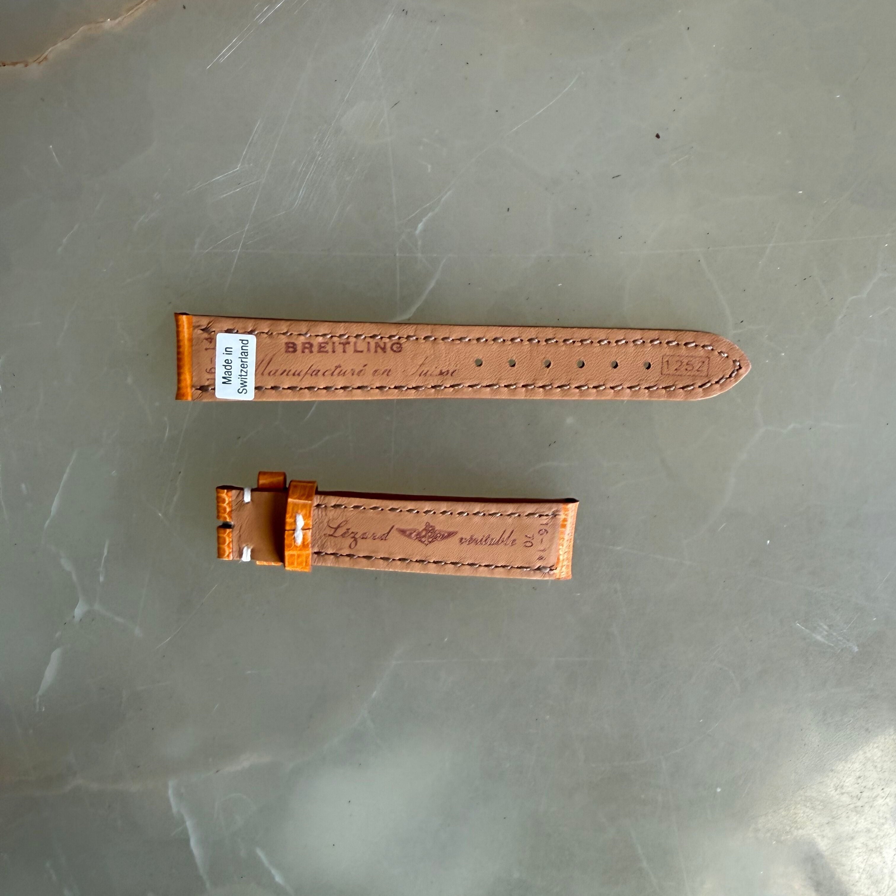 Authentic Breitling Orange Lizard Padded & Stitched Watch Strap Band 16mm 125Z