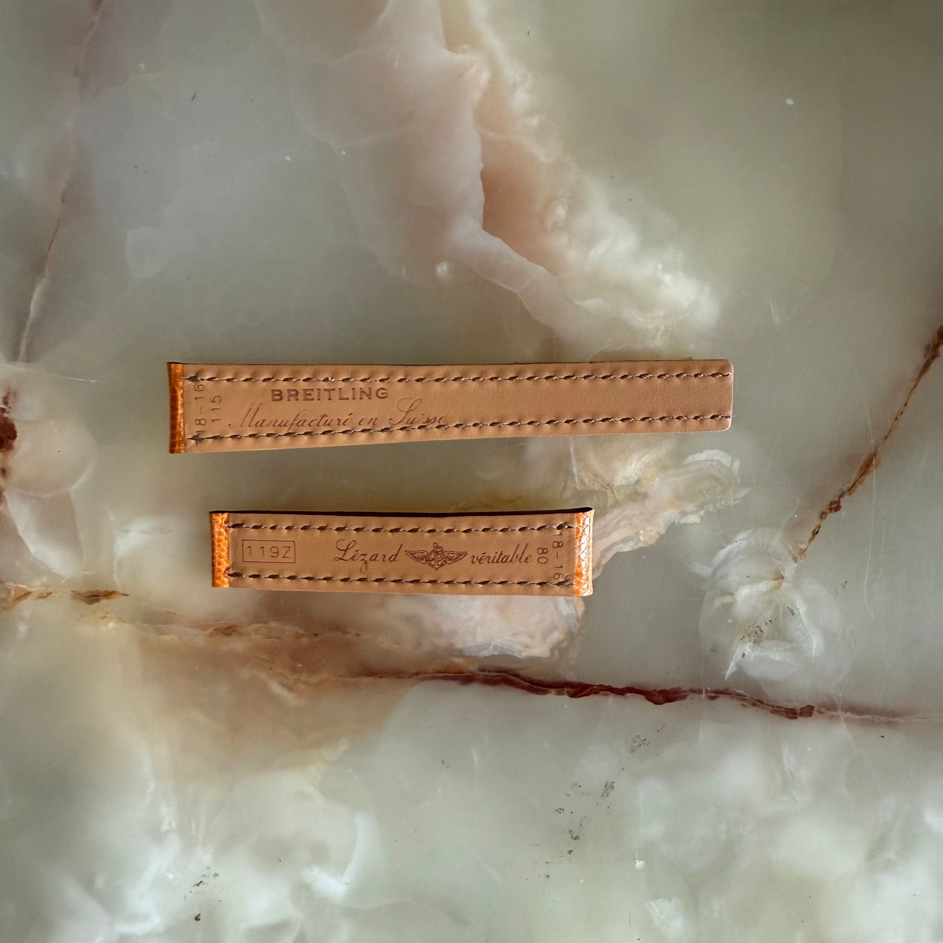 Authentic Breitling Orange Lizard Watch Strap Band 119Z 18mm