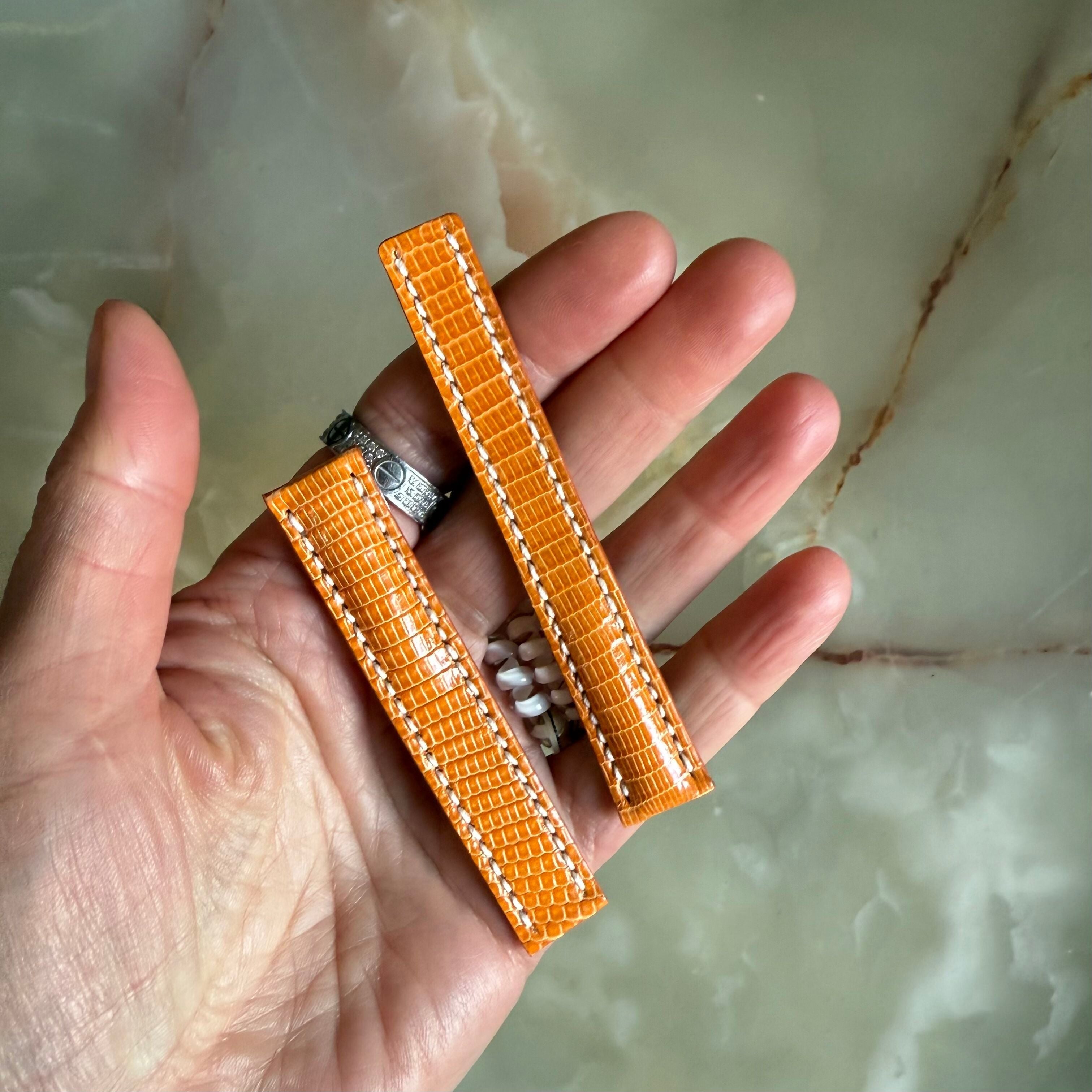 Authentic Breitling Orange Lizard Watch Strap Band 122Z 15mm