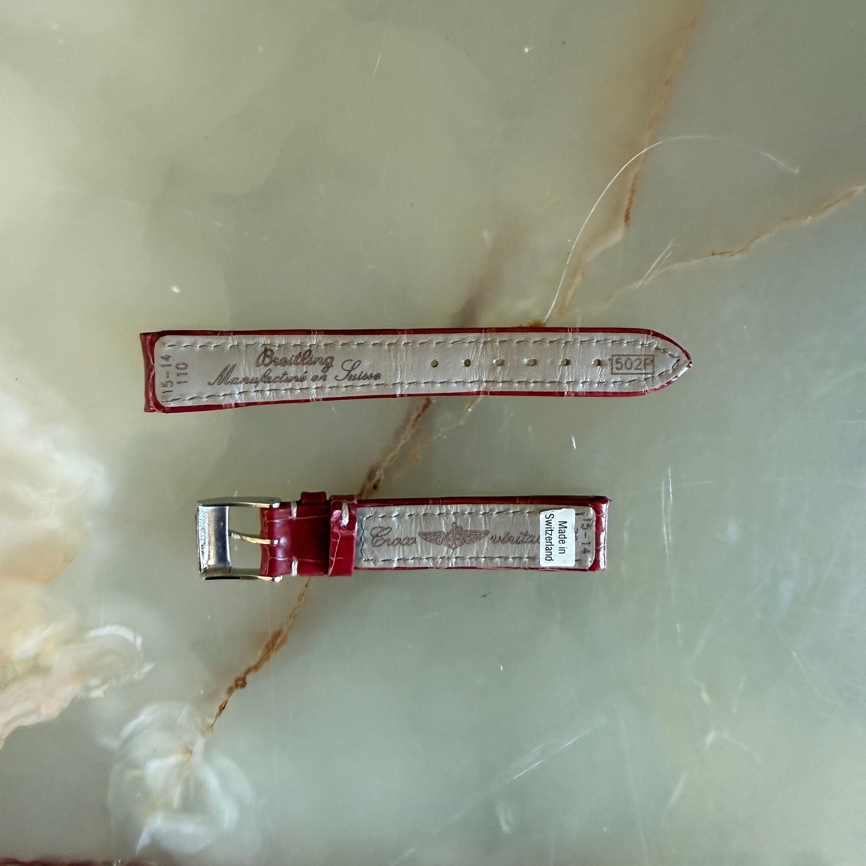 Authentic Breitling Red Crocodile Watch Strap Band 15mm w Buckle 502P