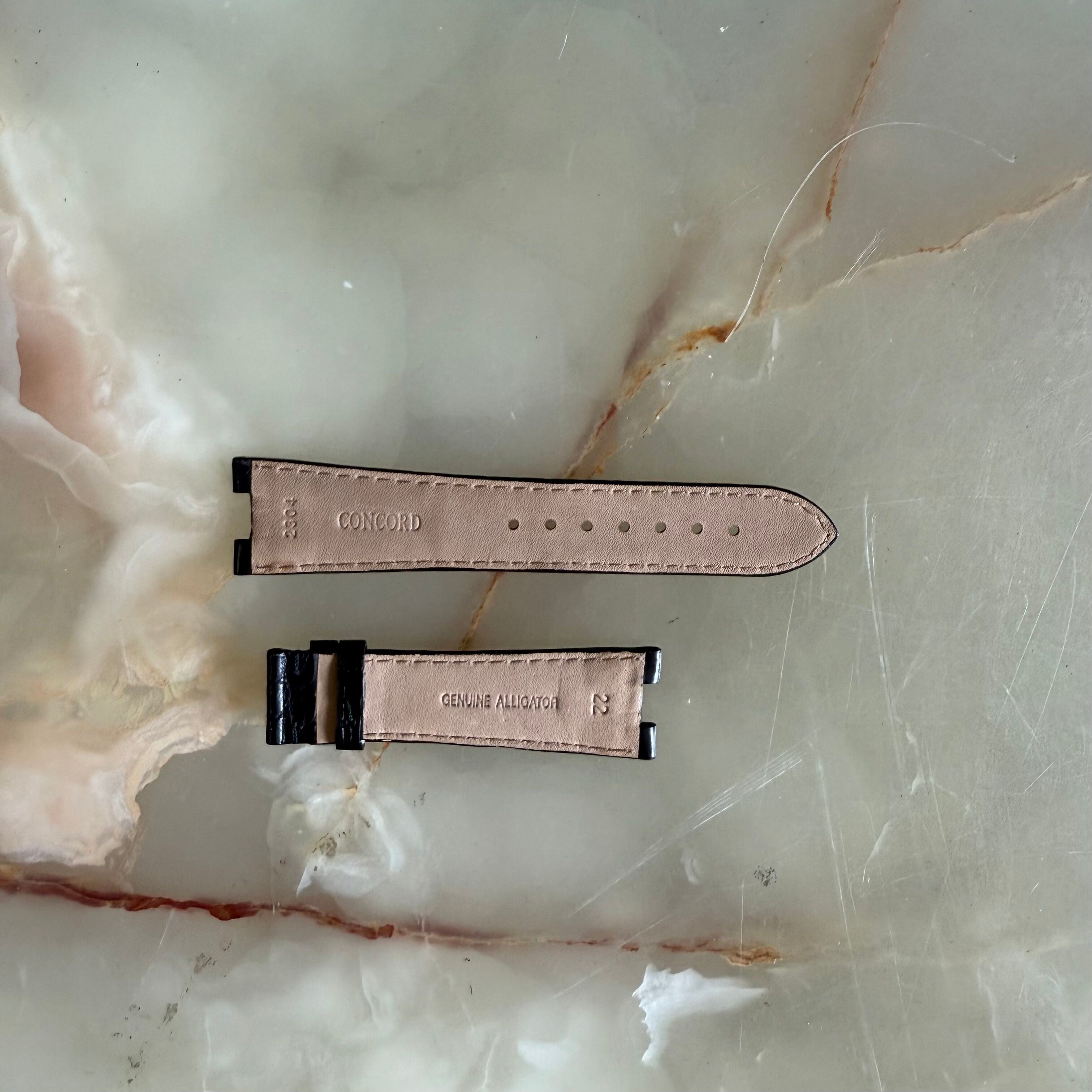 Authentic Concord Black Crocodile Watch Strap Band 22mm 2304