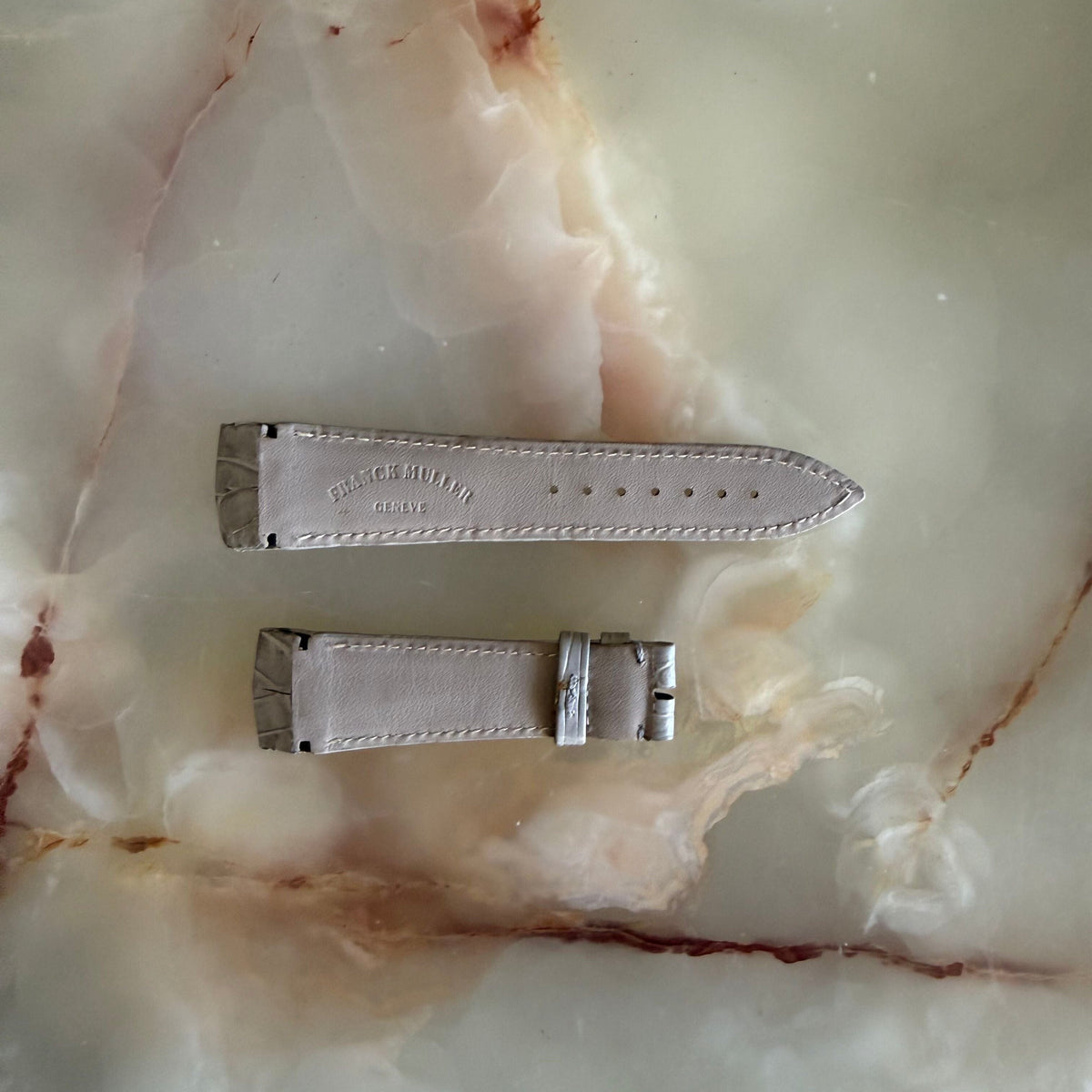 Authentic Franck Muller Grey Crocodile Stitching Padded Watch Strap Band 21mm