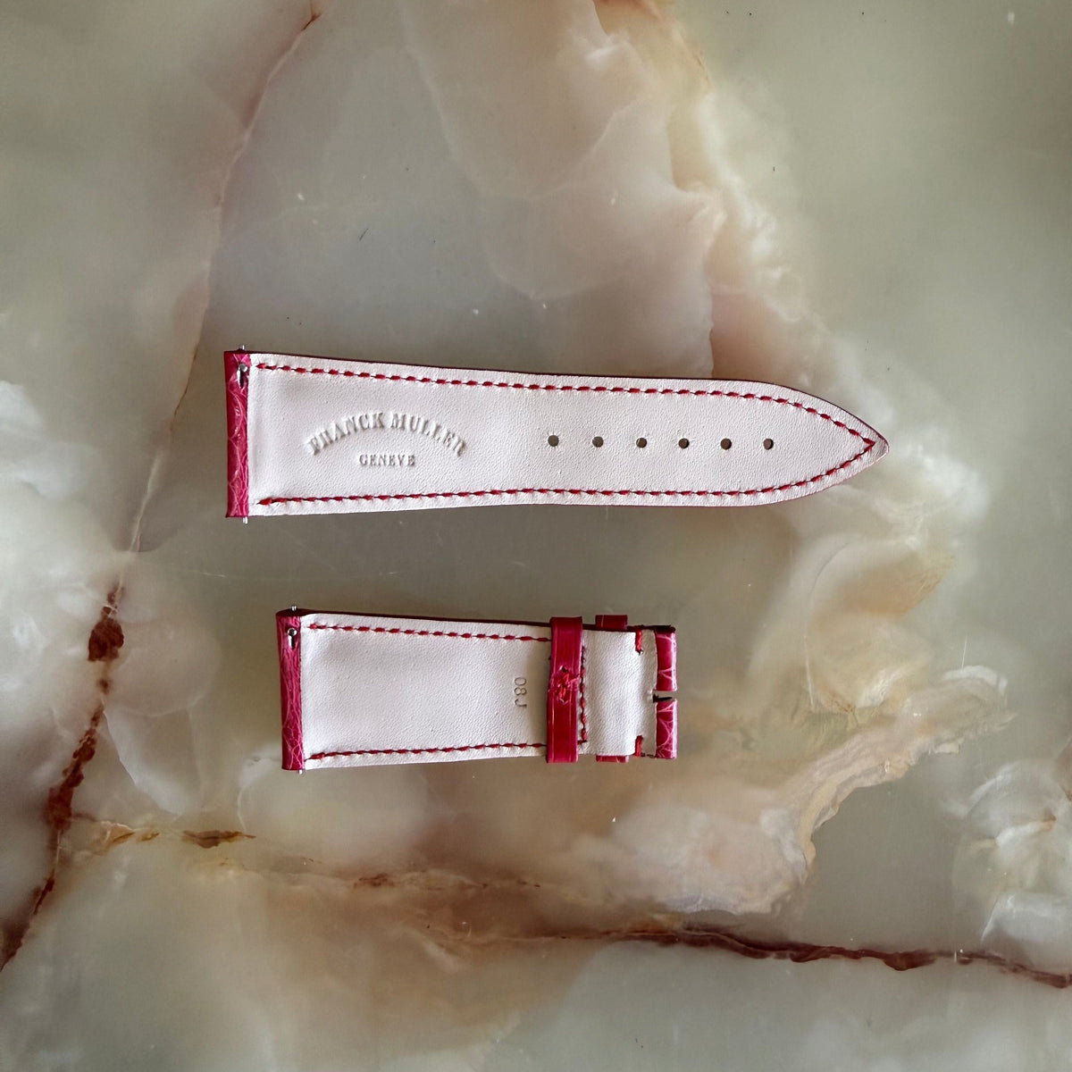 Authentic Franck Muller Red Alligator Stitching Padded Watch Strap Band 27mm