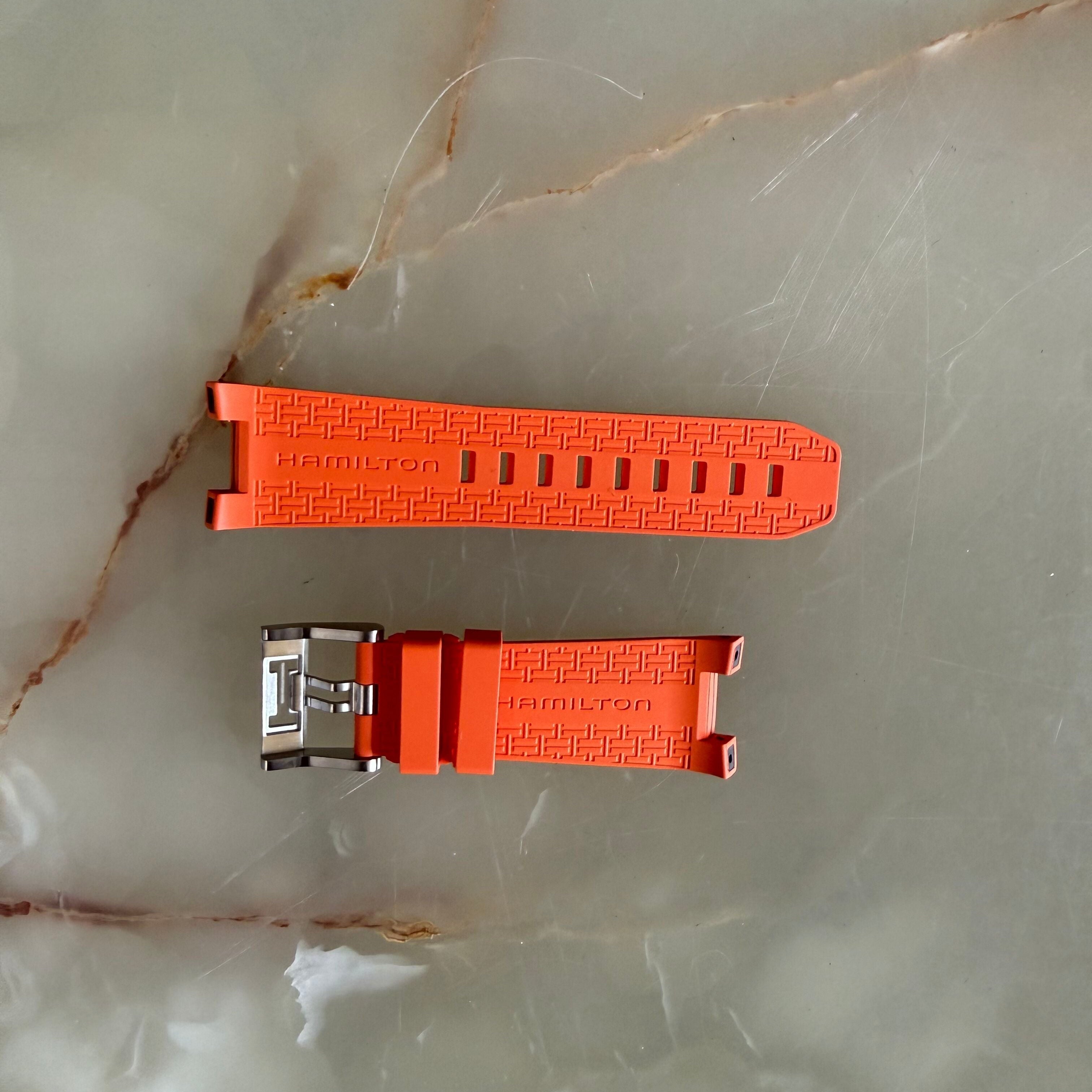 Authentic Hamilton Orange Rubber Watch Strap Band 26mm w Buckle