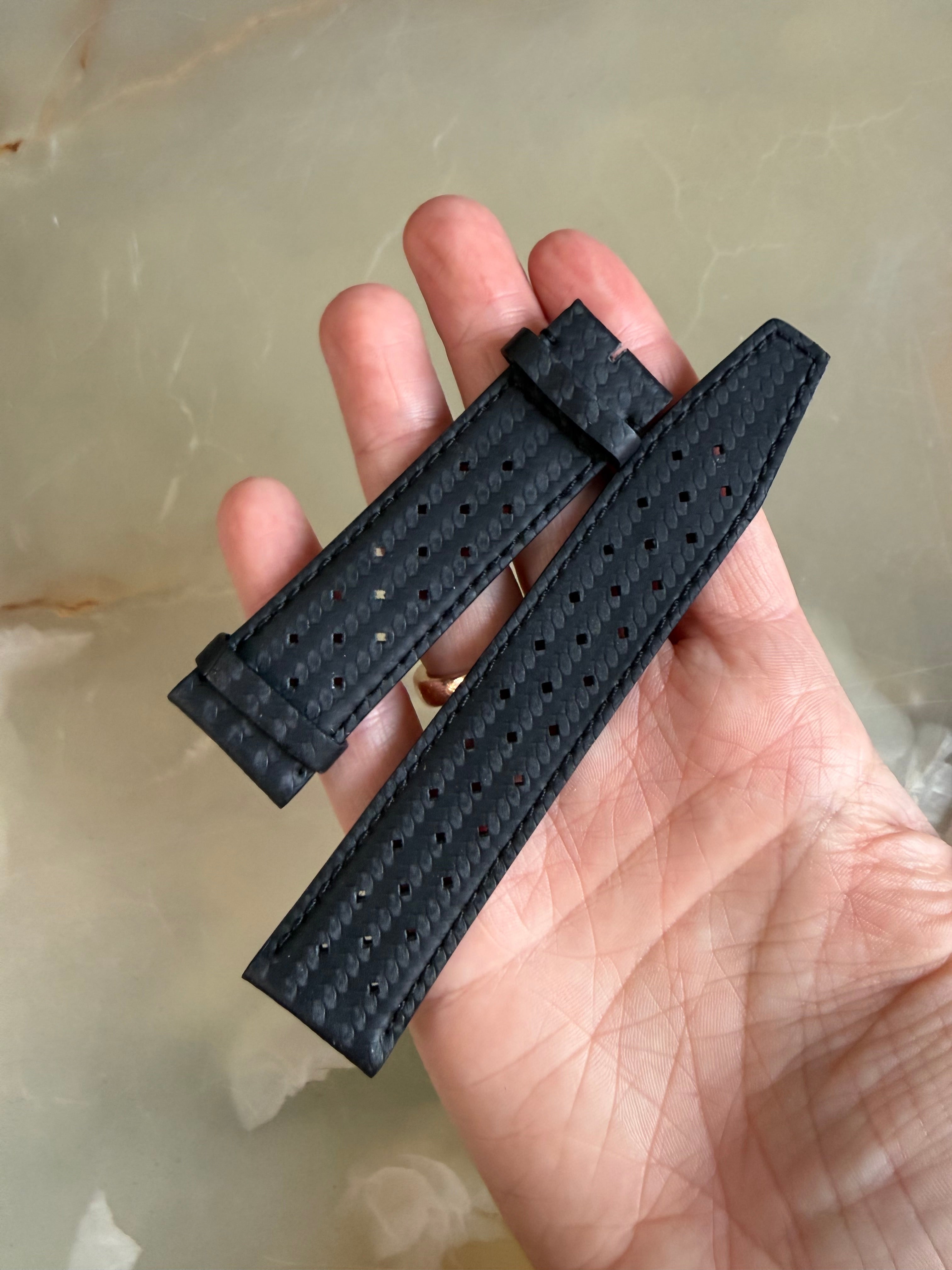 Authentic Jaeger LeCoultre Black Perforated Leather Watch Strap Band 20mm