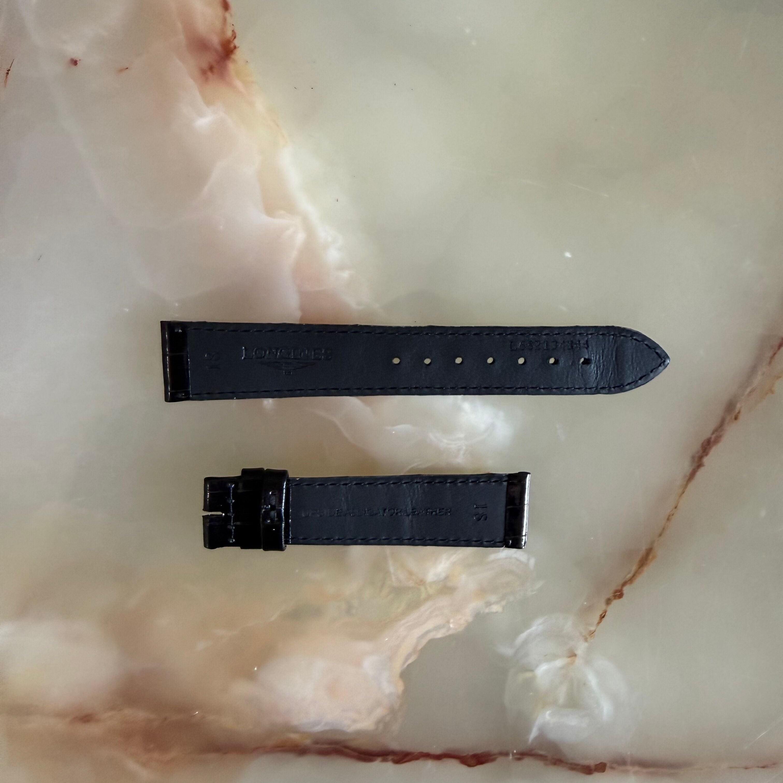 Authentic Longines Black Alligator Shiny Watch Band Strap 18mm L682134844