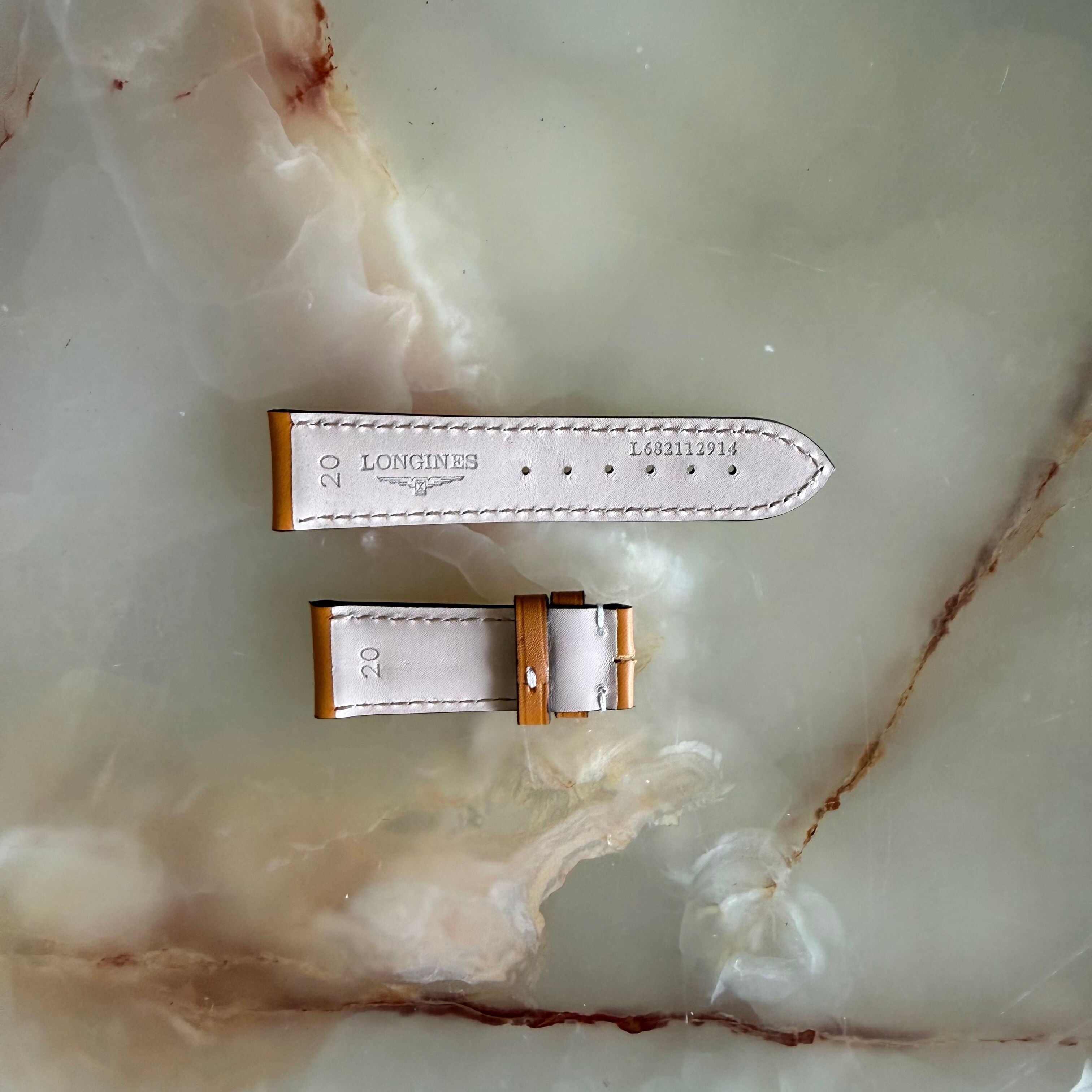 Authentic Longines Light Brown Leather White Stitching Watch Band Strap 20mm
