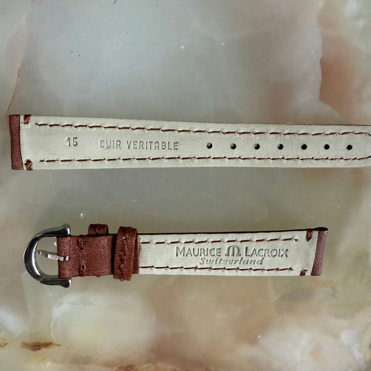 Authentic Maurice Lacroix Brown Leather Watch Strap Band 15mm w Buckle