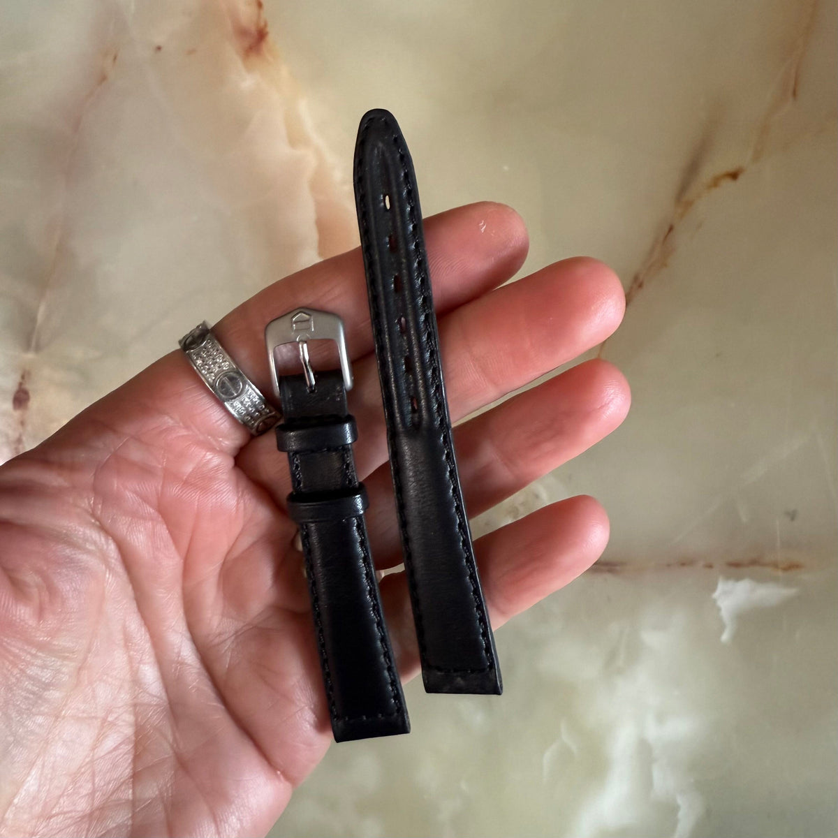 Authentic TAGHeuer Black Leather Watch Strap Band 14mm with Buckle