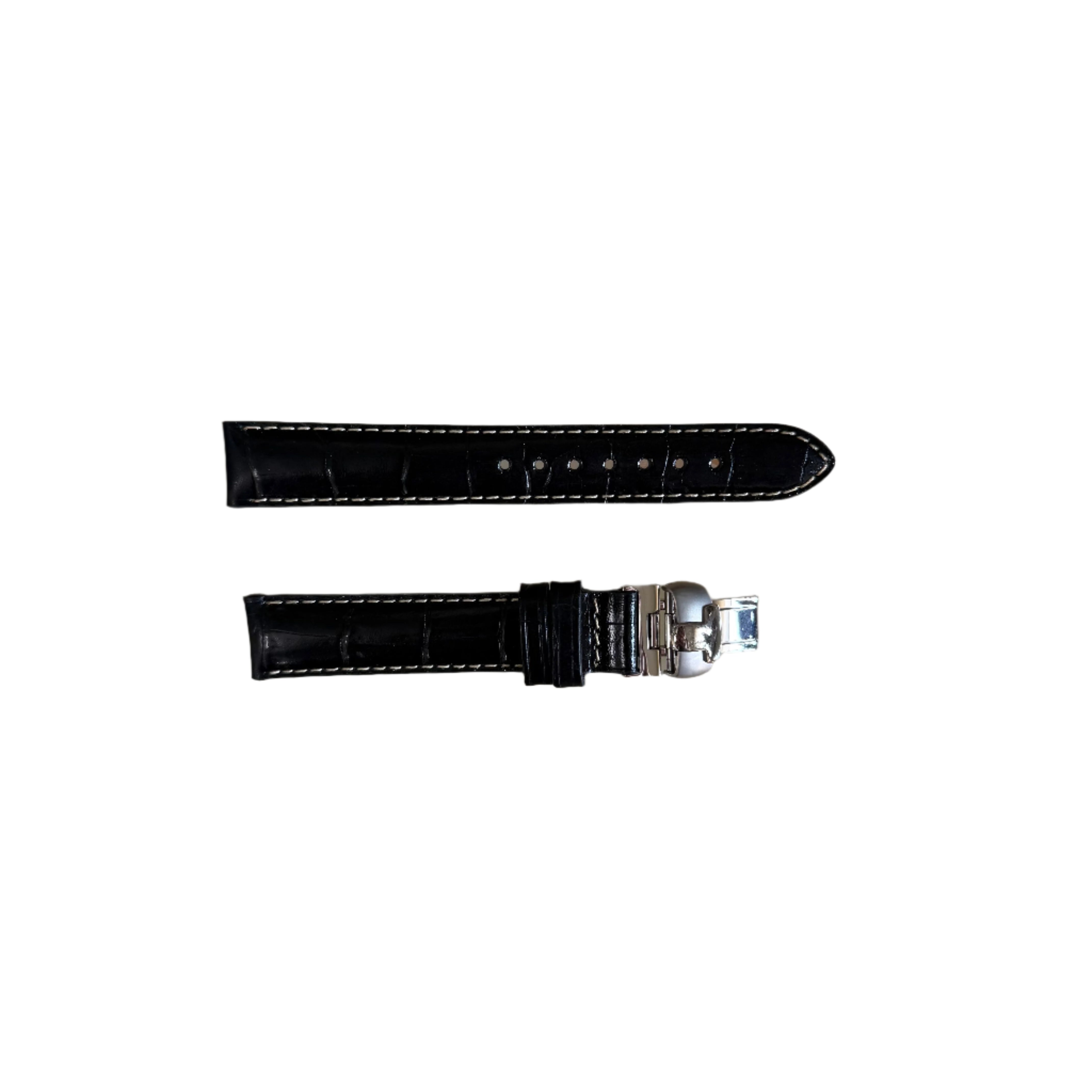 Authentic Tissot Black Genuine Leather Watch Strap Band 15mm w Deployant Buckle