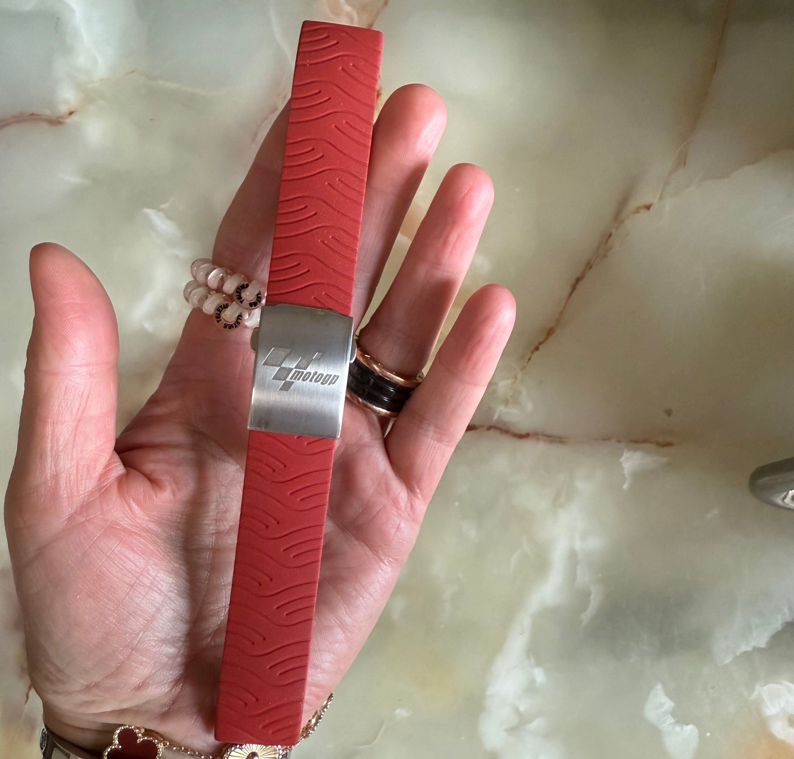 Authentic Tissot Red Rubber Watch Strap Band 20mm w Deployant Buckle E001721 20