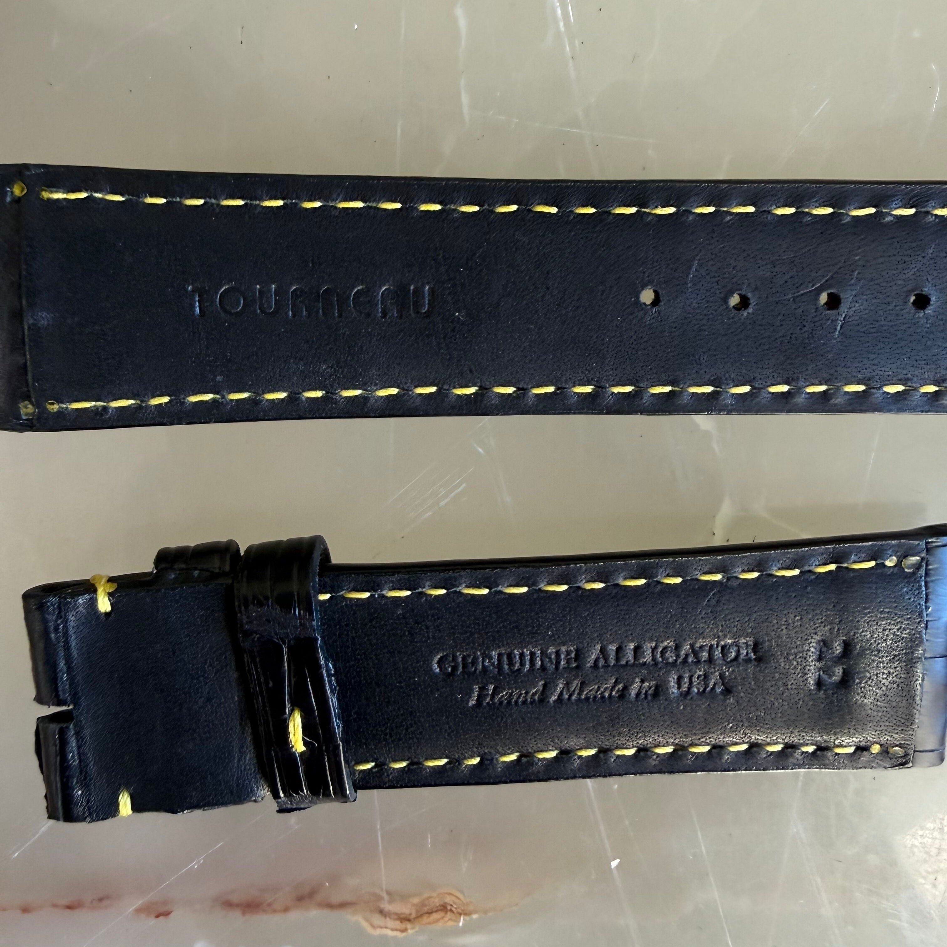 Authentic Tourneau Black Genuine Alligator Yellow Stitching Watch Strap Band