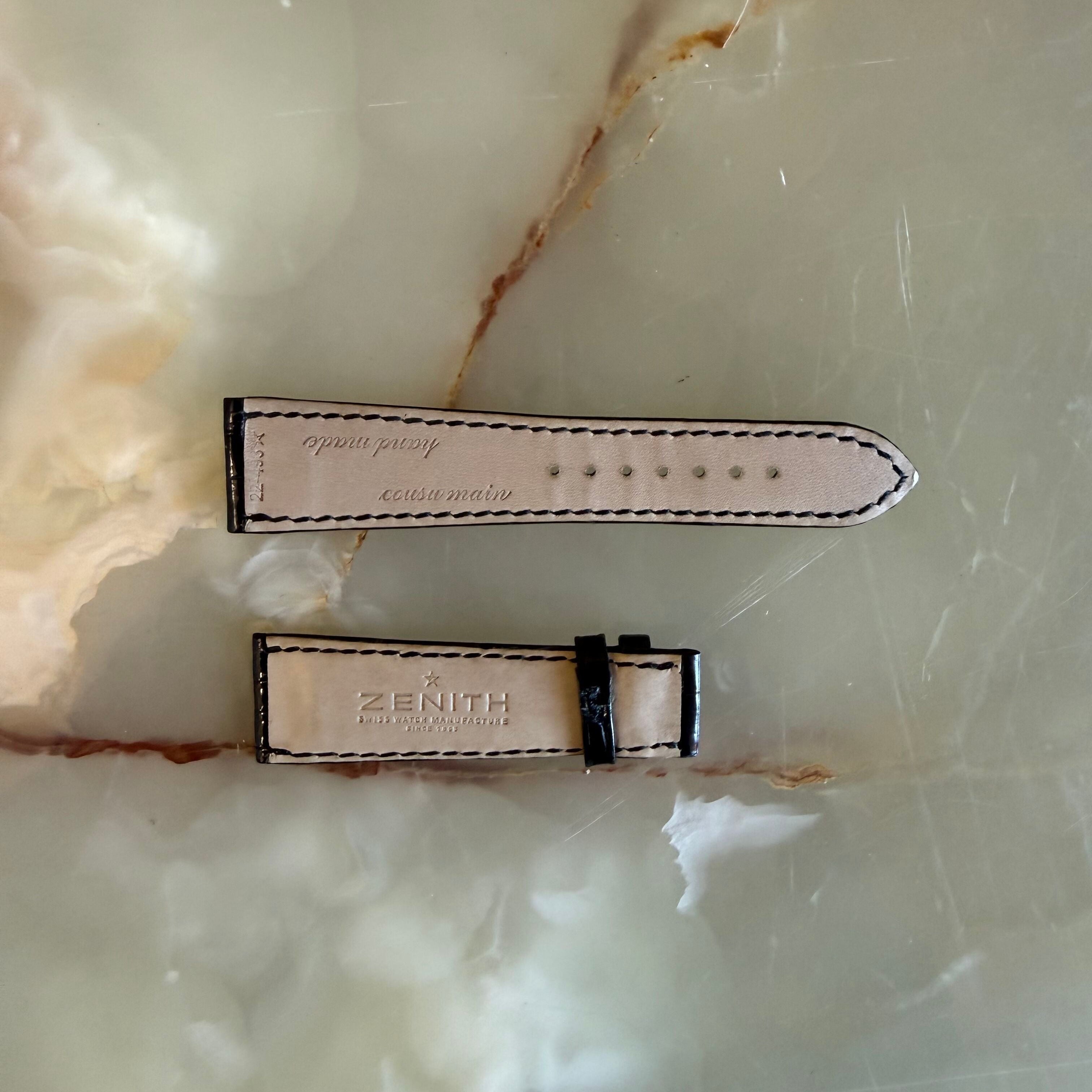 Authentic Zenith Black Alligator Watch Strap Band 22mm 22-493