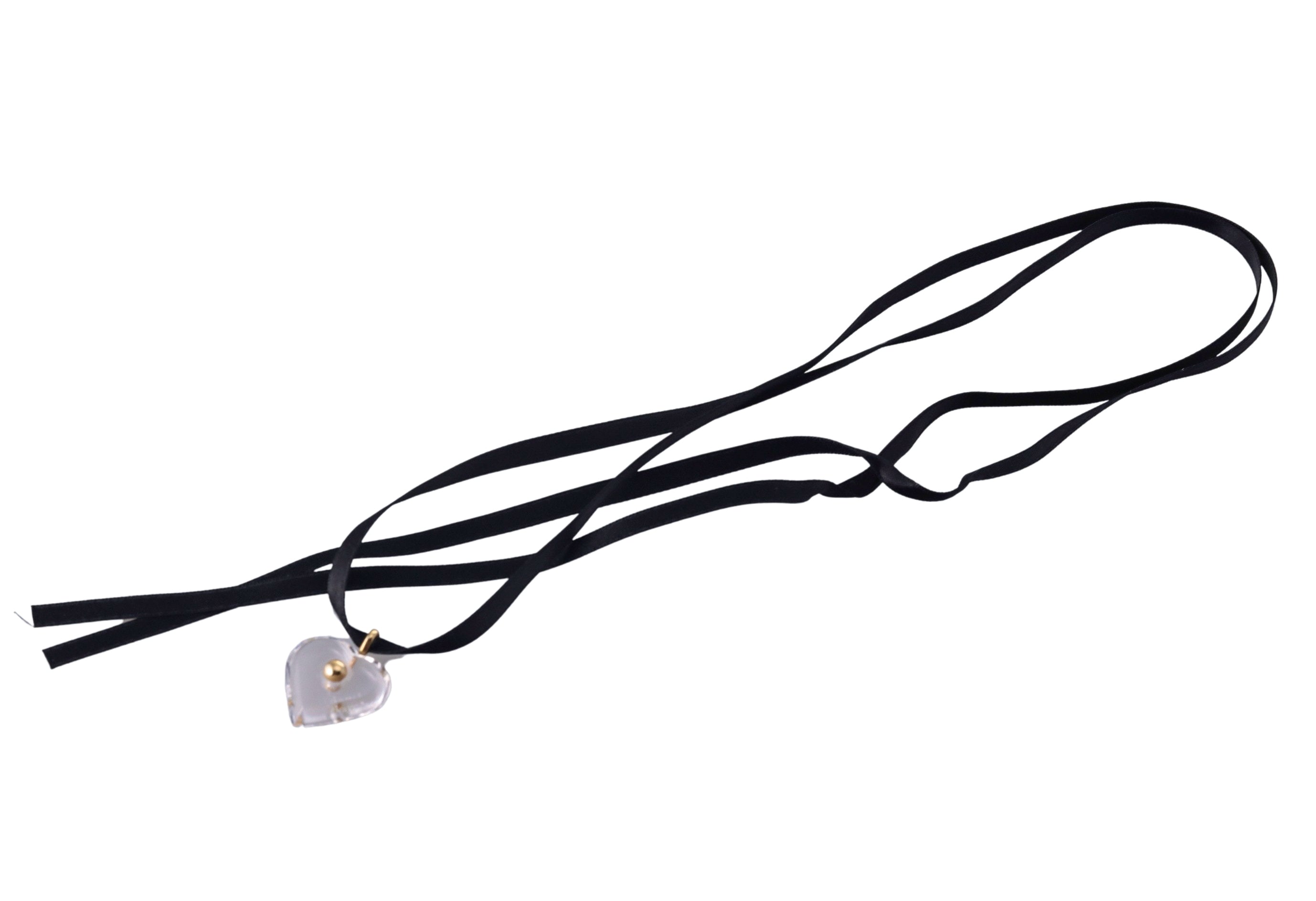 Baccarat 18k Gold Clear Heart Pendant Black Cord Necklace