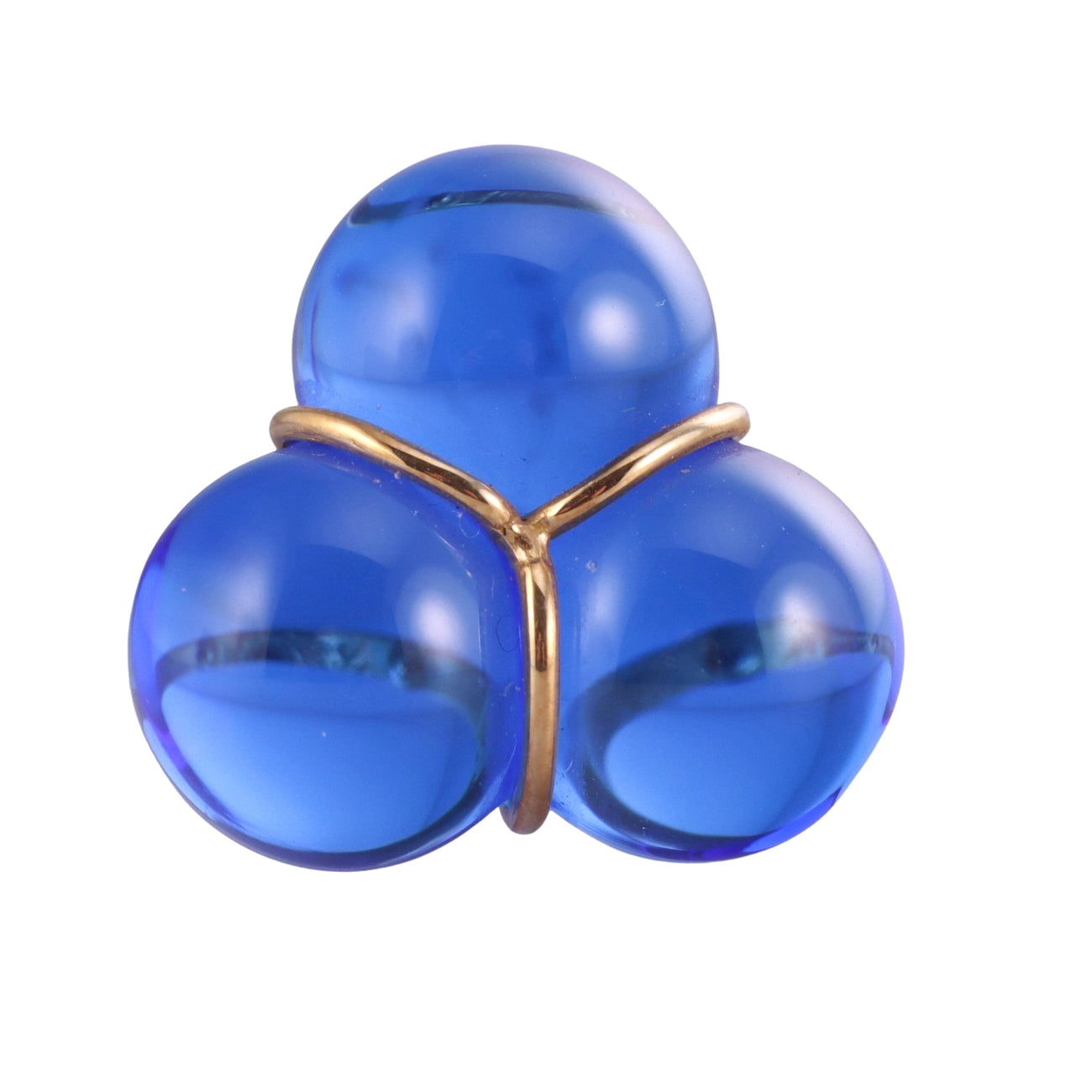 Baccarat 18k Yellow Gold Blue Trio Ball Crystal Ring