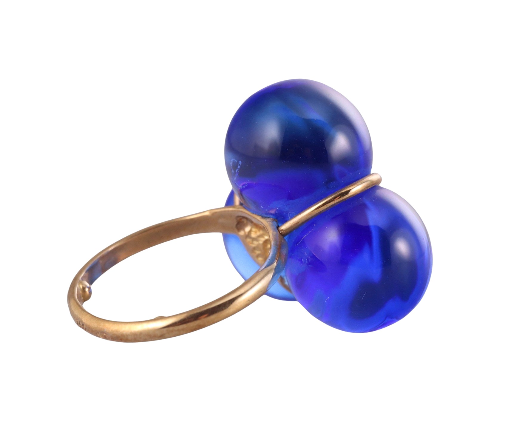 Baccarat 18k Yellow Gold Blue Trio Ball Crystal Ring