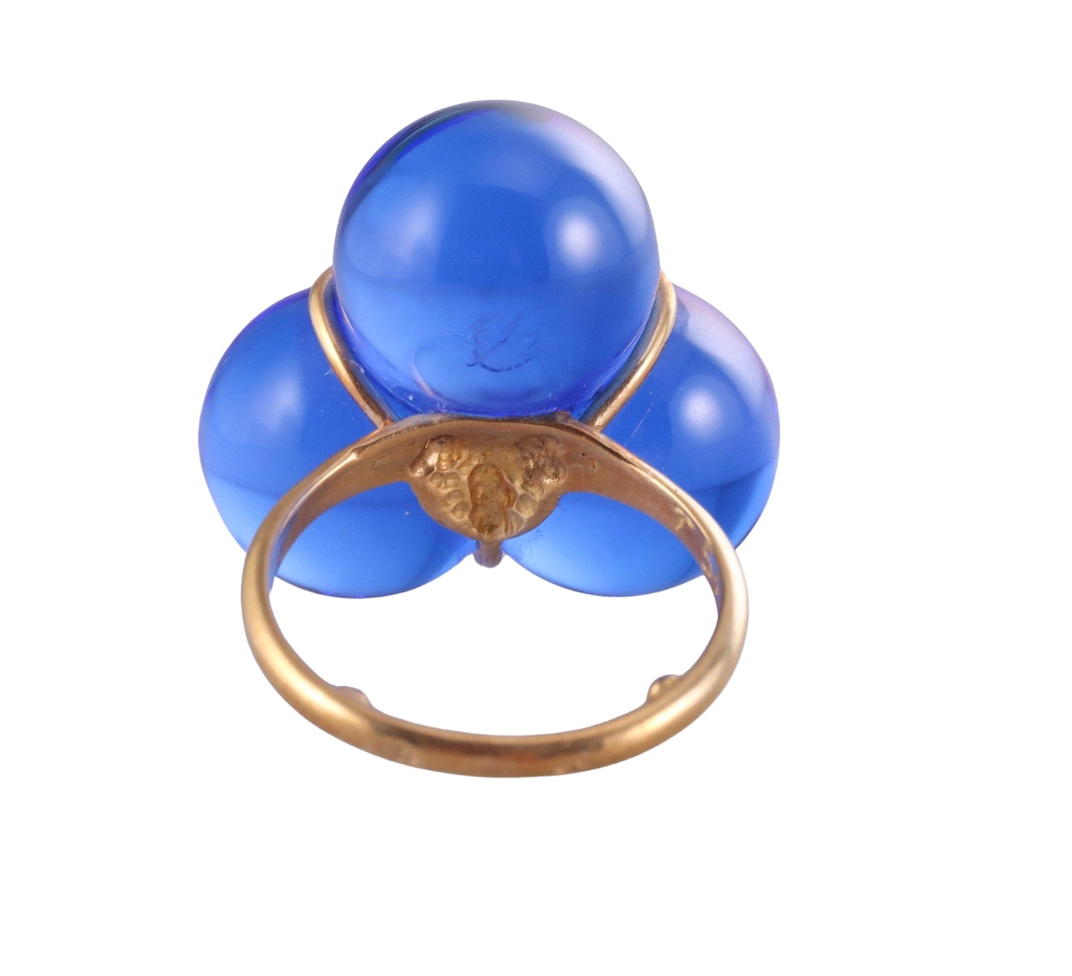Baccarat 18k Yellow Gold Blue Trio Ball Crystal Ring