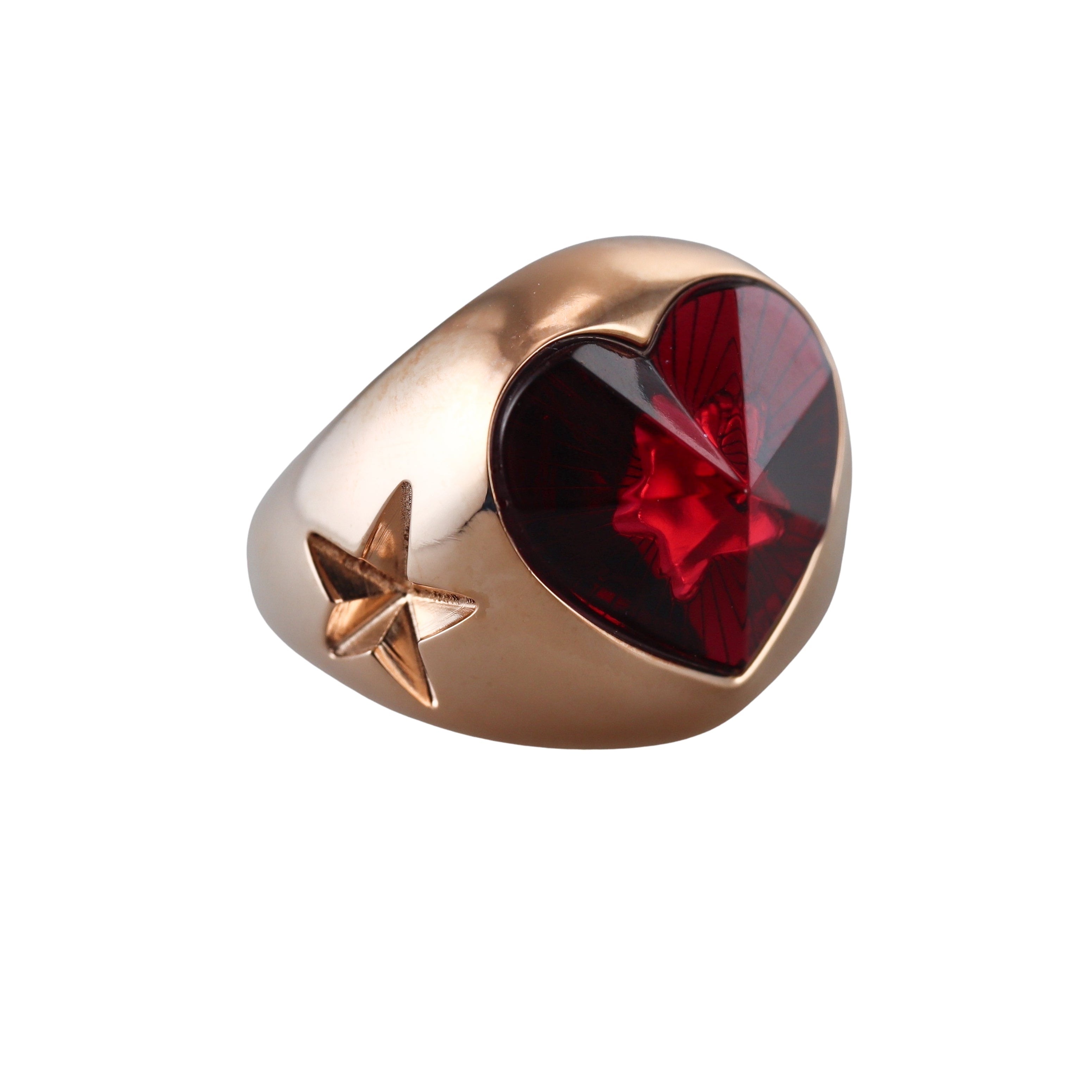 Baccarat Etoile Mon Coeur Gold Vermeil Sterling Red Crystal Heart Star Ring