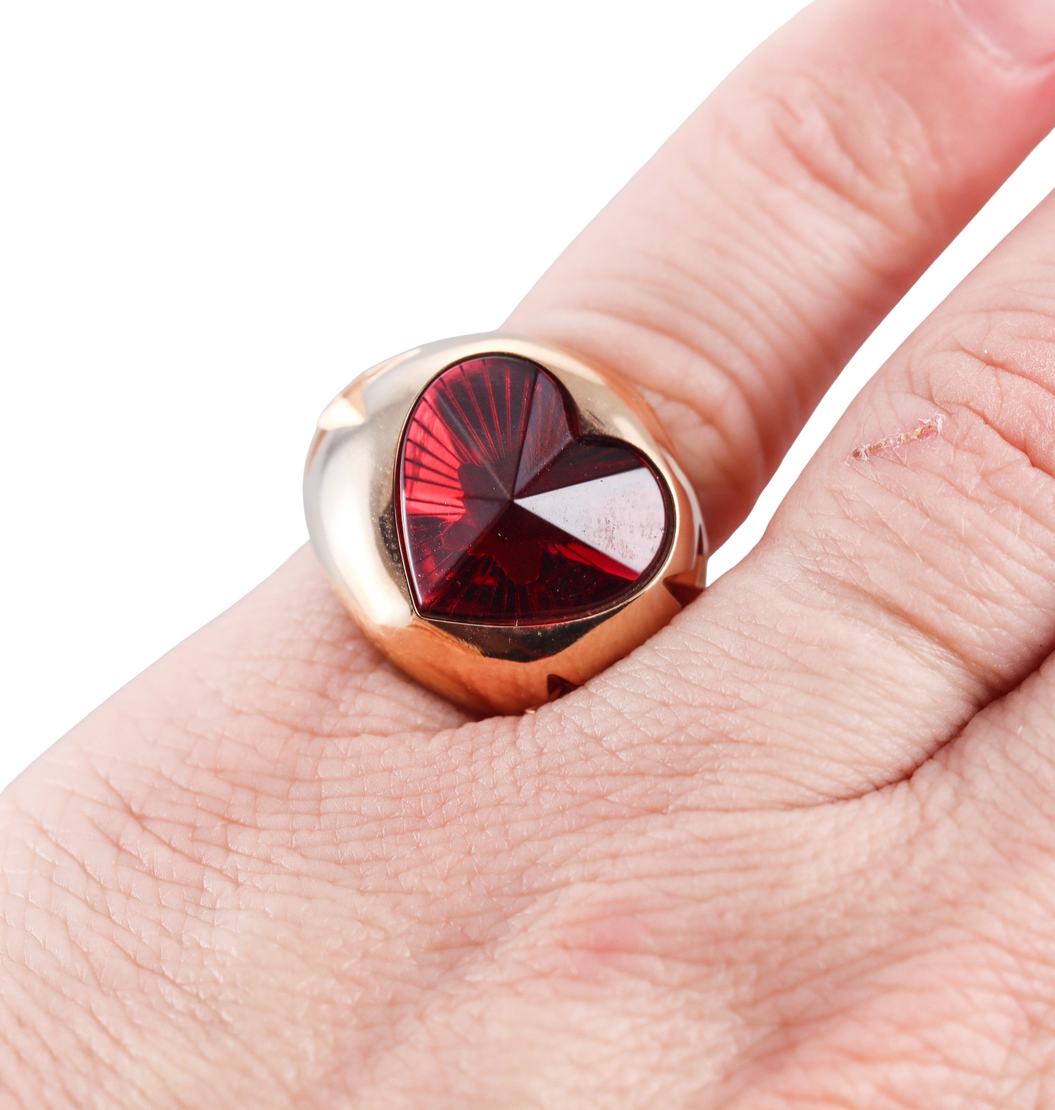 Baccarat Etoile Mon Coeur Gold Vermeil Sterling Red Crystal Heart Star Ring