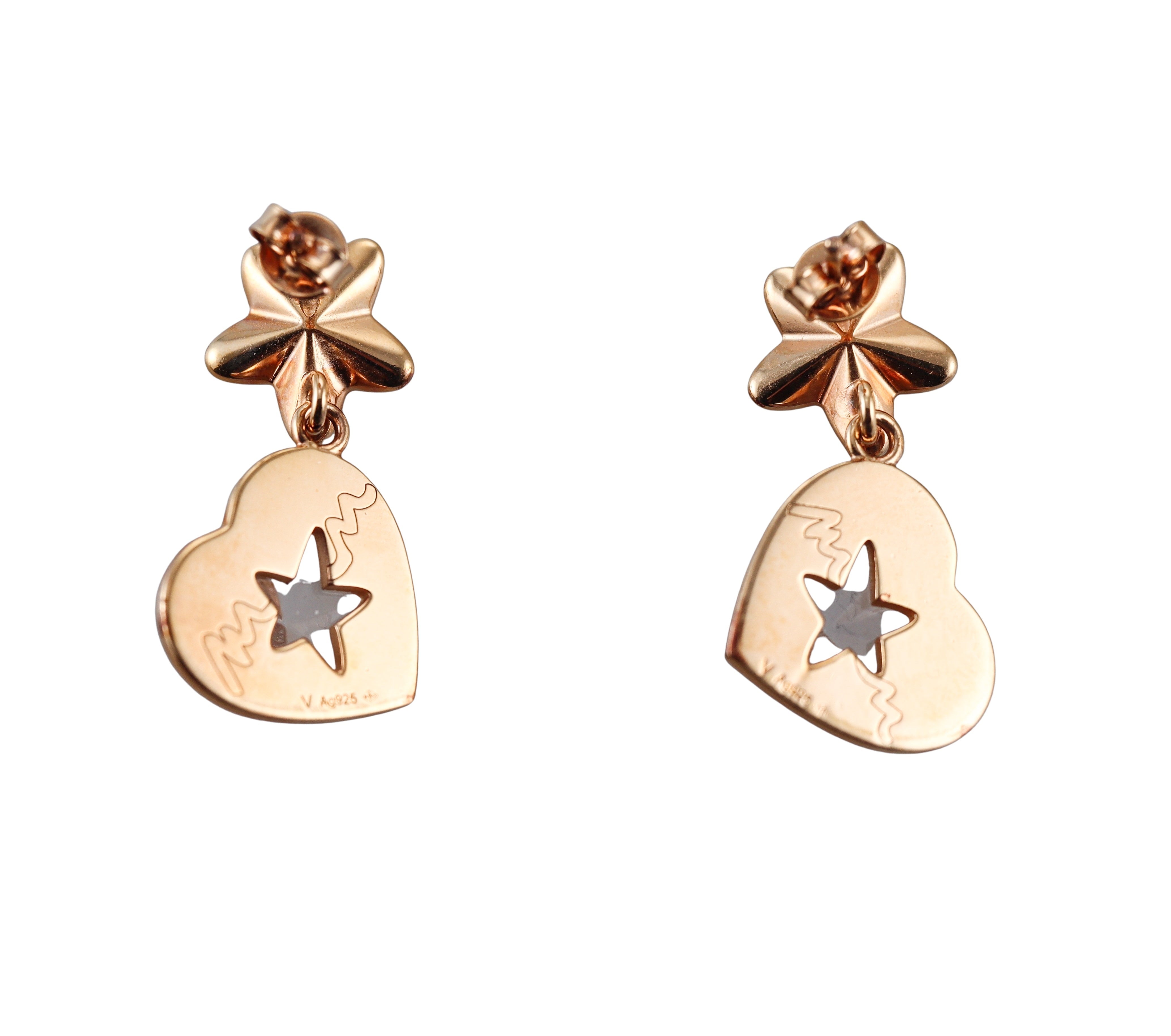 Baccarat Etoile Mon Coeur Crystal 18k Gold Vermeil Sterling Heart Star Earrings