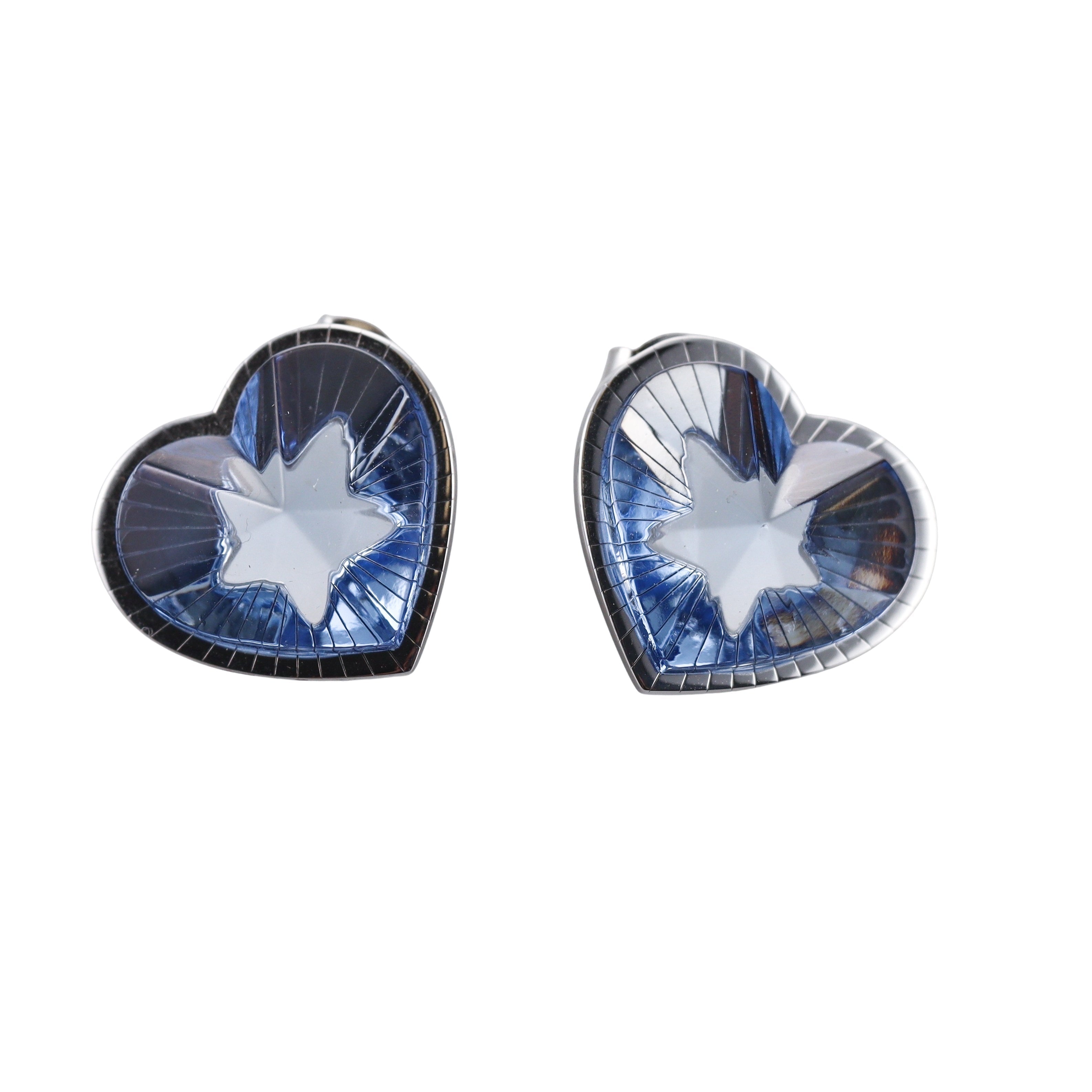 Baccarat Etoile Mon Coeur Crystal Sterling Silver Blue Heart Stud Earrings
