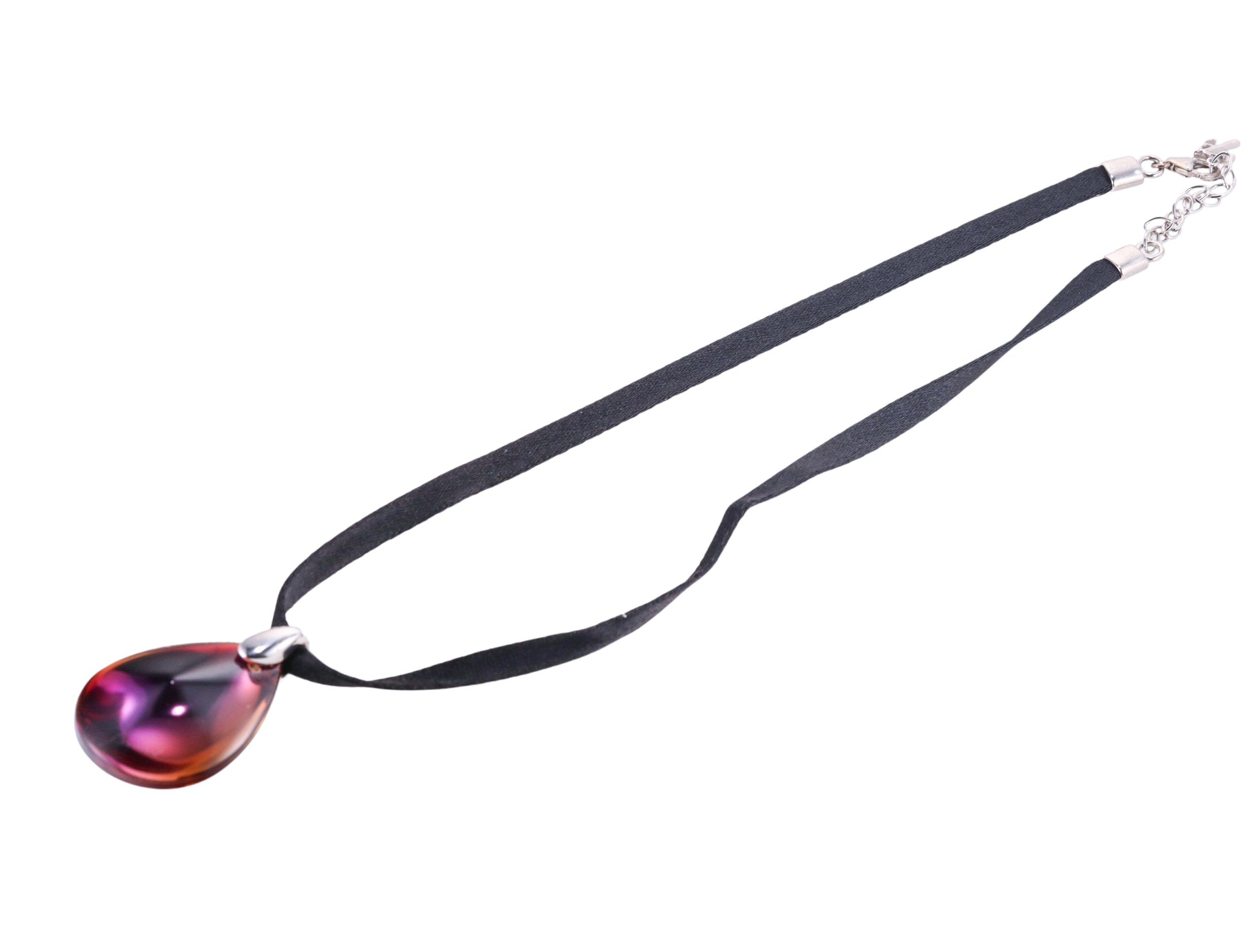 Baccarat Sterling Silver Psychedelic Crystal Pendant Cord Necklace 2810405