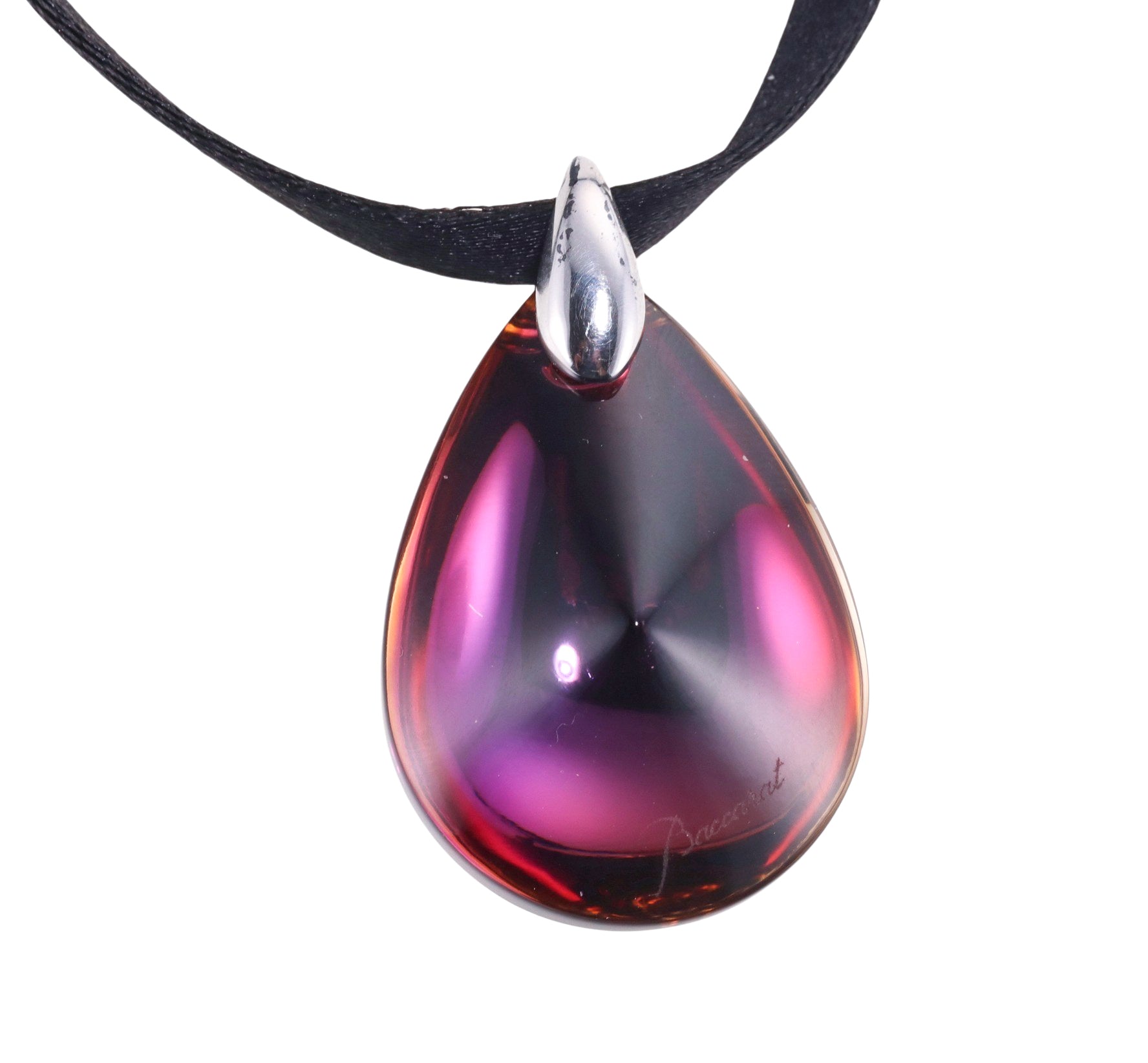 Baccarat Sterling Silver Psychedelic Crystal Pendant Cord Necklace 2810405