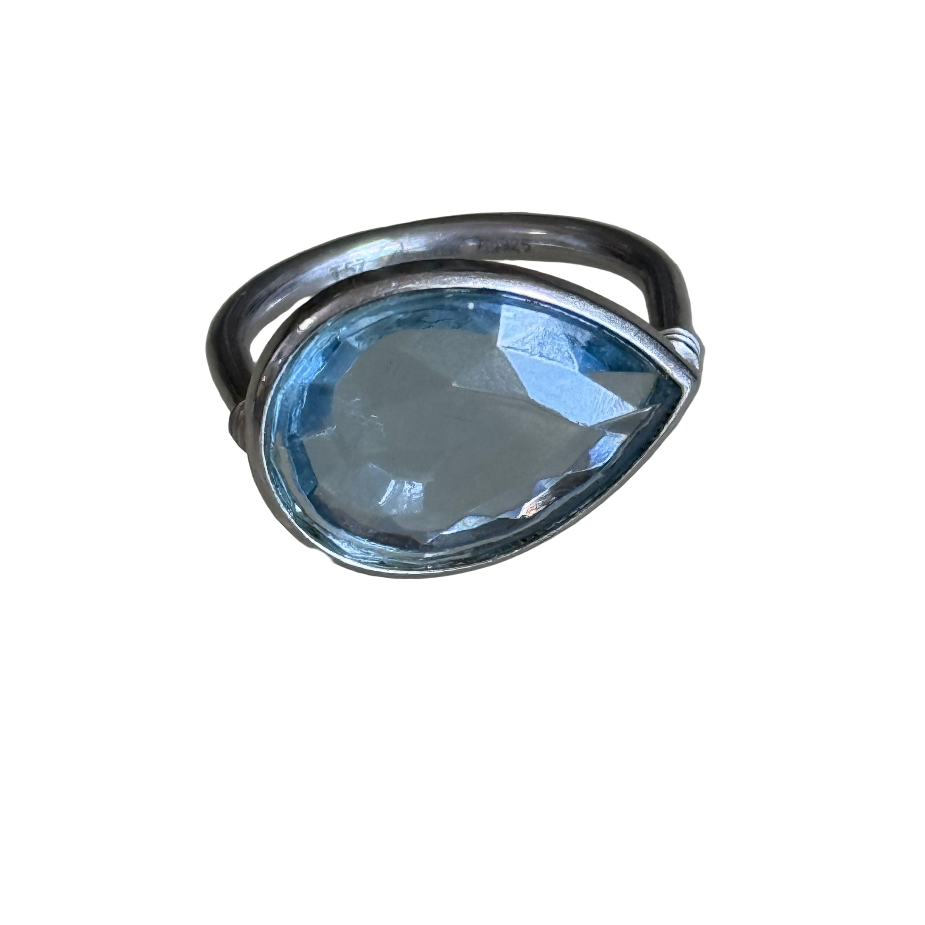 Baccarat Marie Helene de Taillac Sterling Silver Pear Shaped Crystal Blue Ring