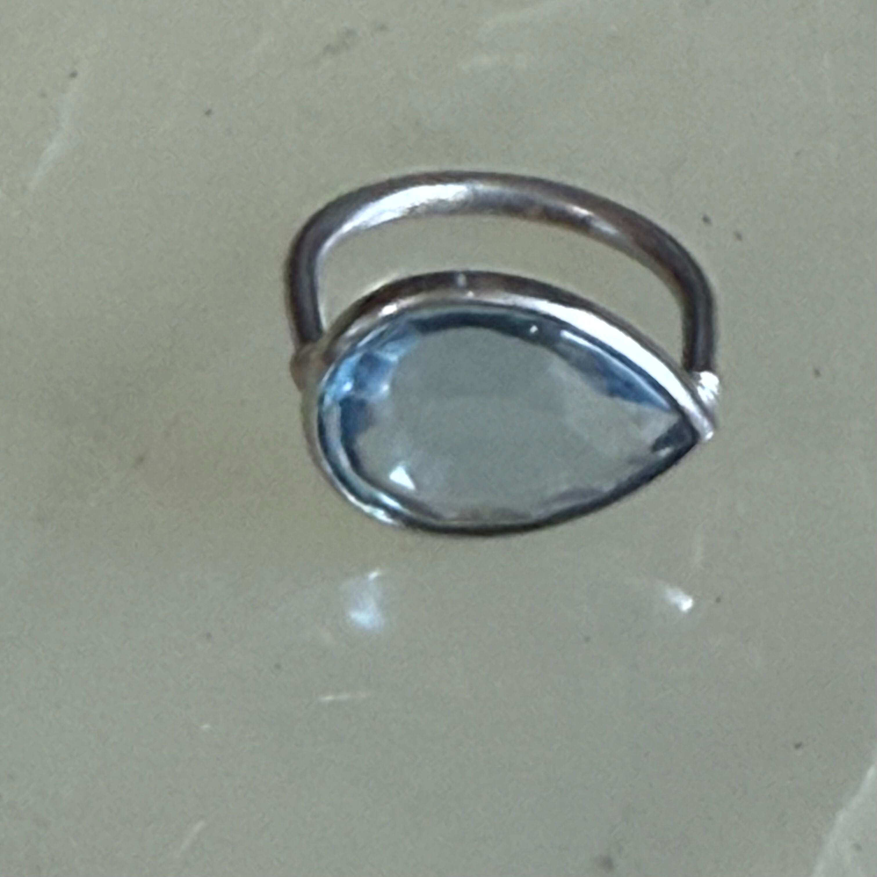Baccarat Marie Helene de Taillac Sterling Silver Pear Shaped Crystal Blue Ring