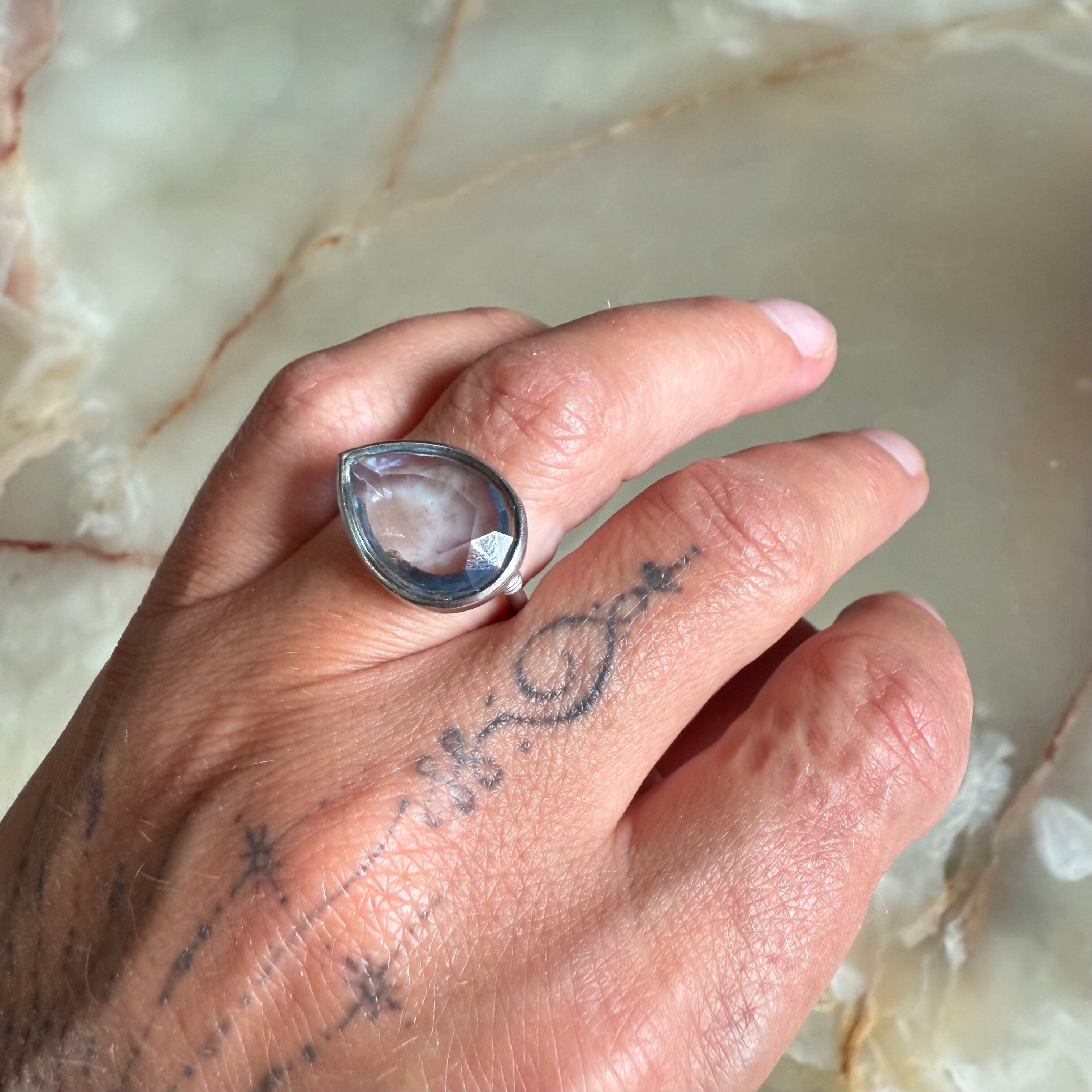 Baccarat Marie Helene de Taillac Sterling Silver Pear Shaped Crystal Blue Ring