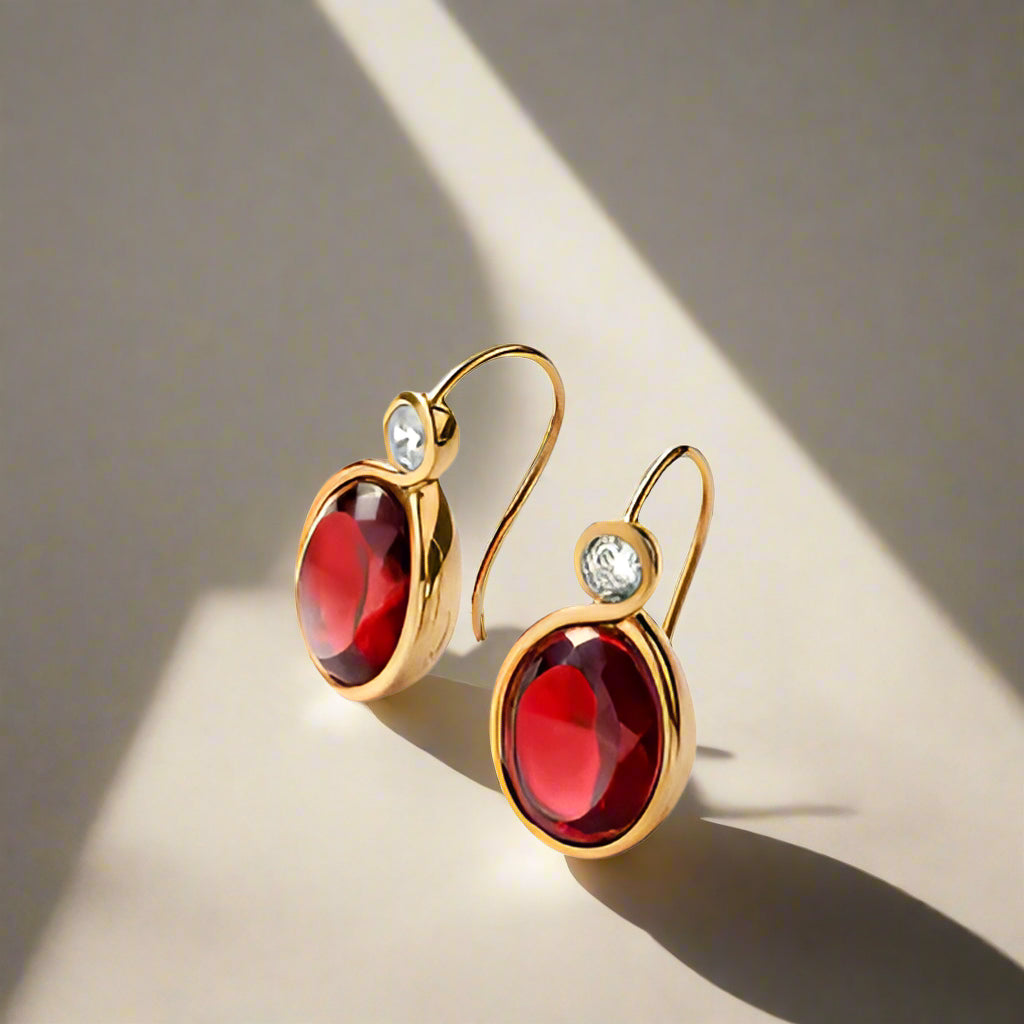 Baccarat Croise 18k Gold Vermeil Sterling Silver Red Crystal Earrings 2812997