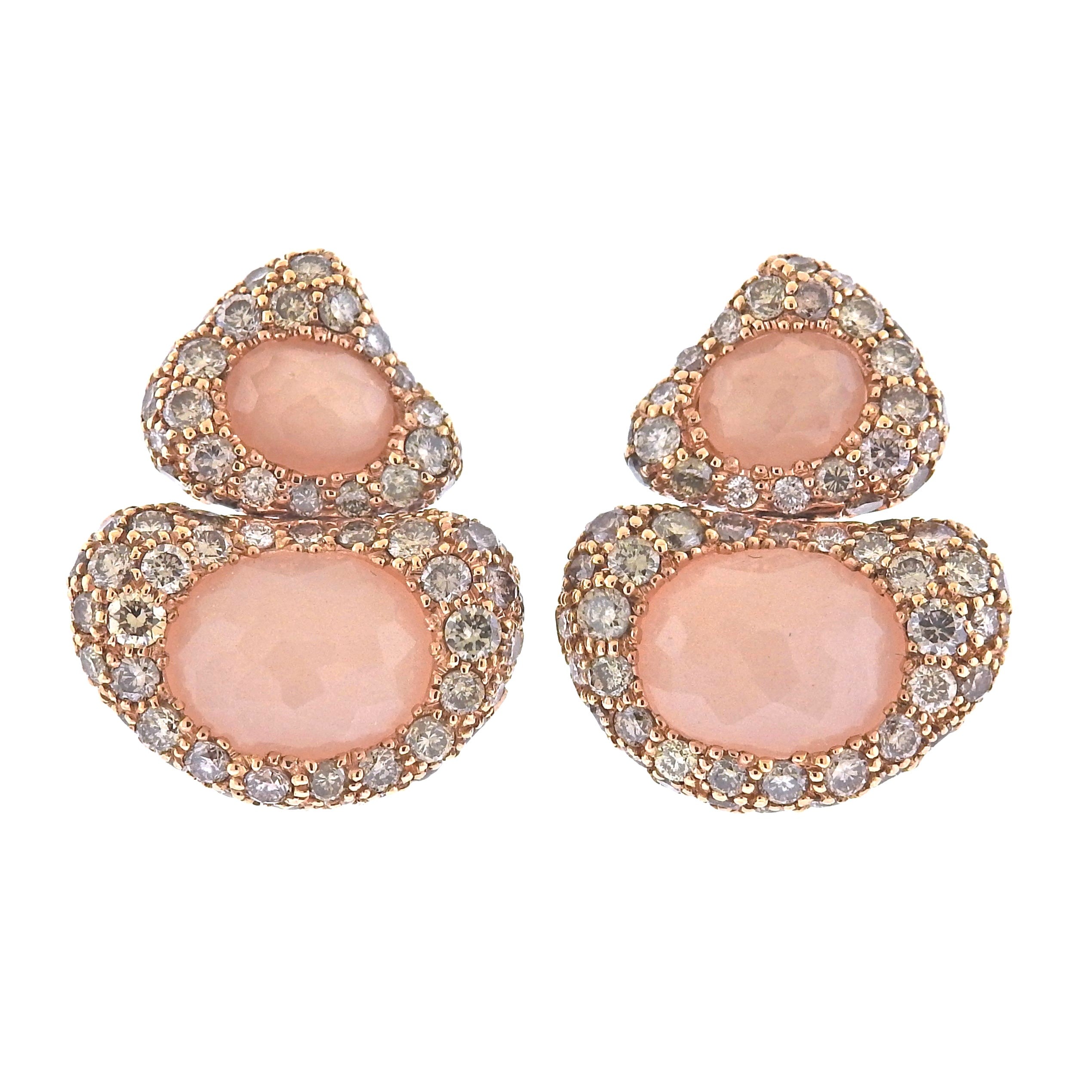 Bucherer Gold Peach Moonstone Diamond Earrings