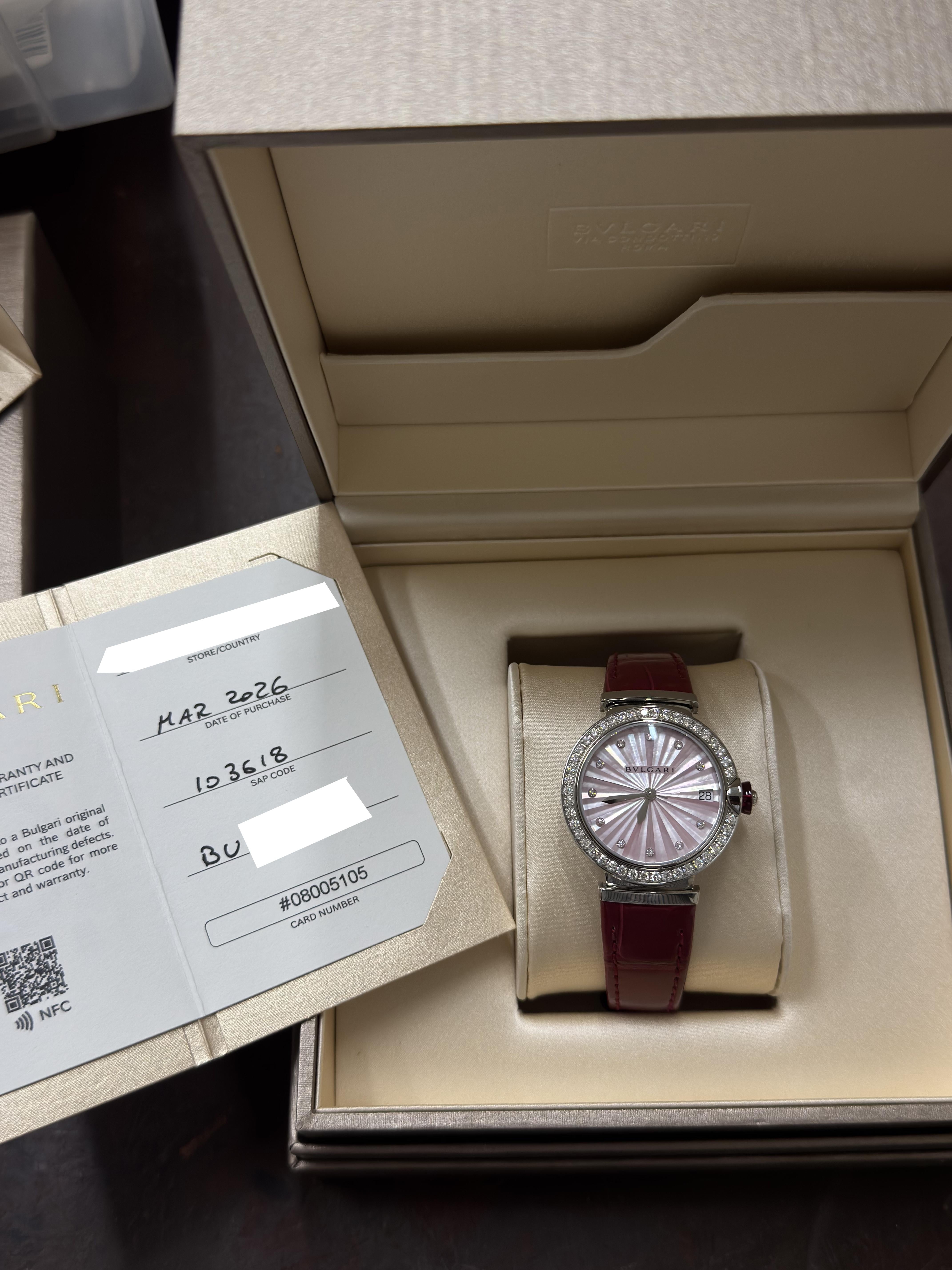 Bulgari Lucea Diamond Mother of Pearl Steel Ladies Watch LU33S