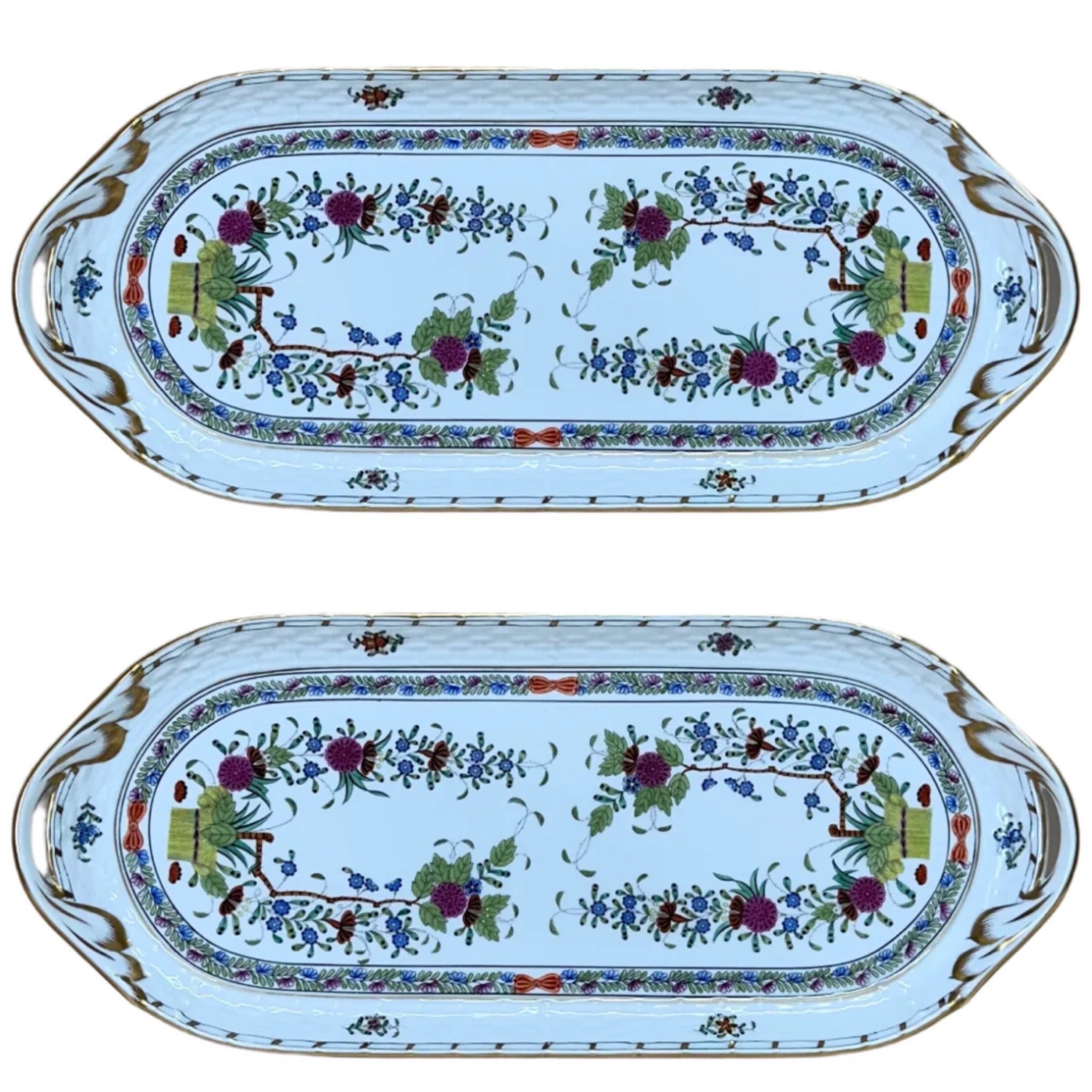 Herend Porcelain Indian Basket Service Plate Platter Tray 436/FD Set of 2