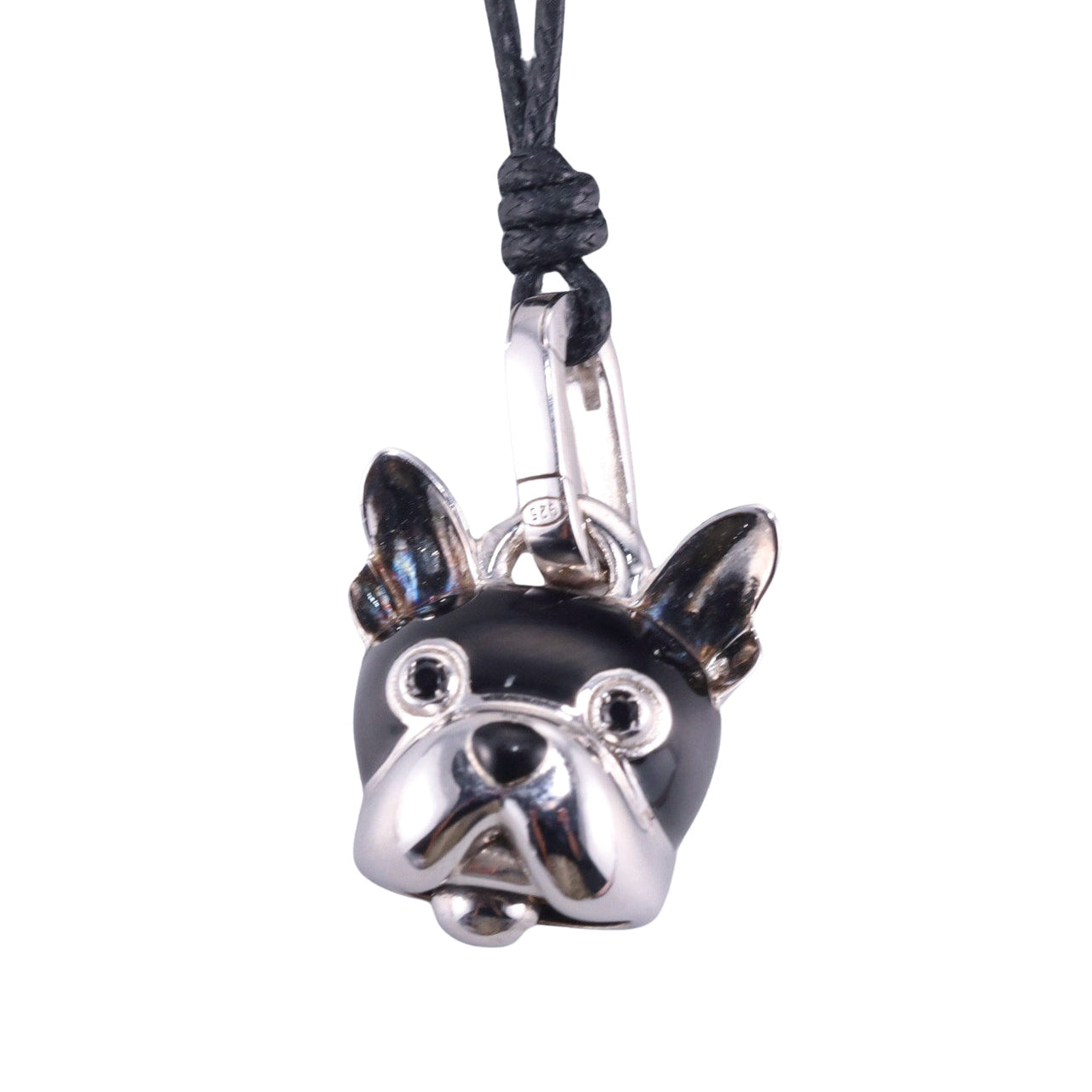Chantecler Sterling Silver Enamel French Bulldog Dog Charm Pendant Cord Necklace