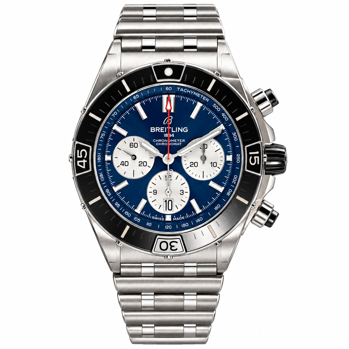 Breitling Super Chronomat B01 44 Black Steel Chronograph Watch AB0136