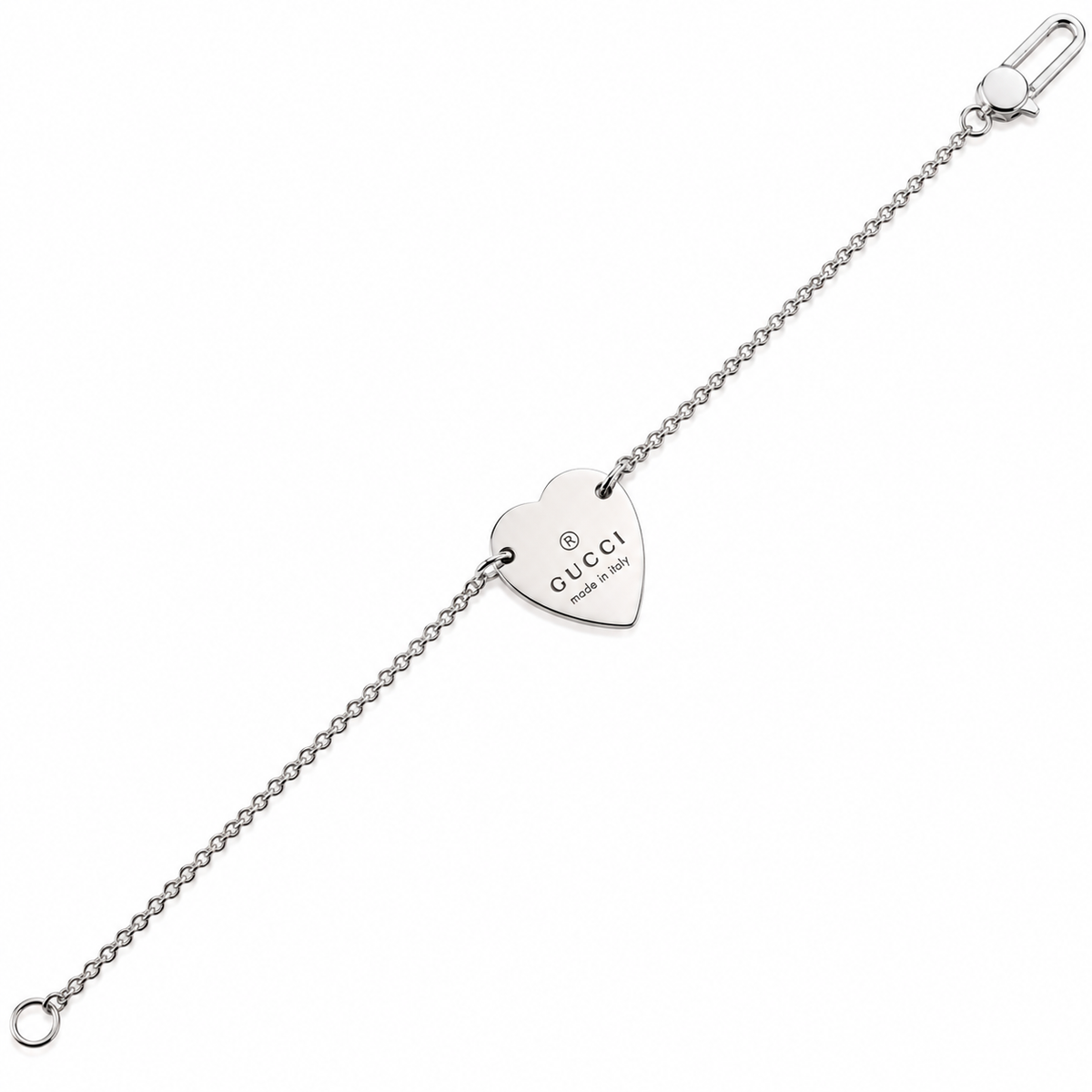 Gucci Trademark Heart Pendant Sterling Silver Bracelet