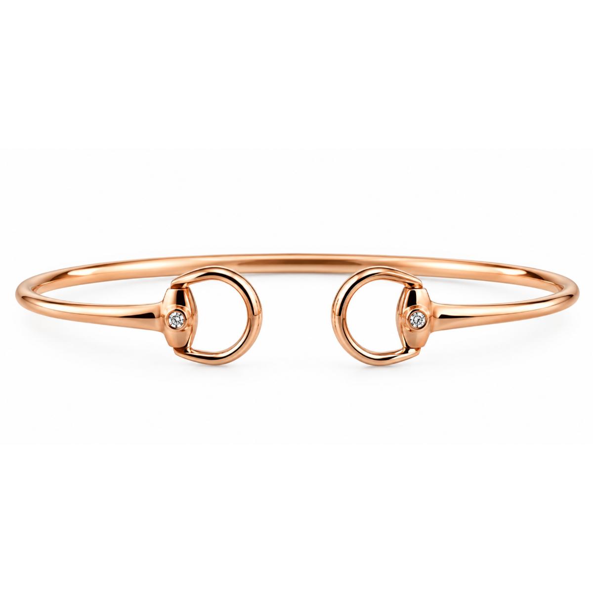 Gucci Horsebit Mini 18K Gold Diamond Bangle Bracelet Size 16