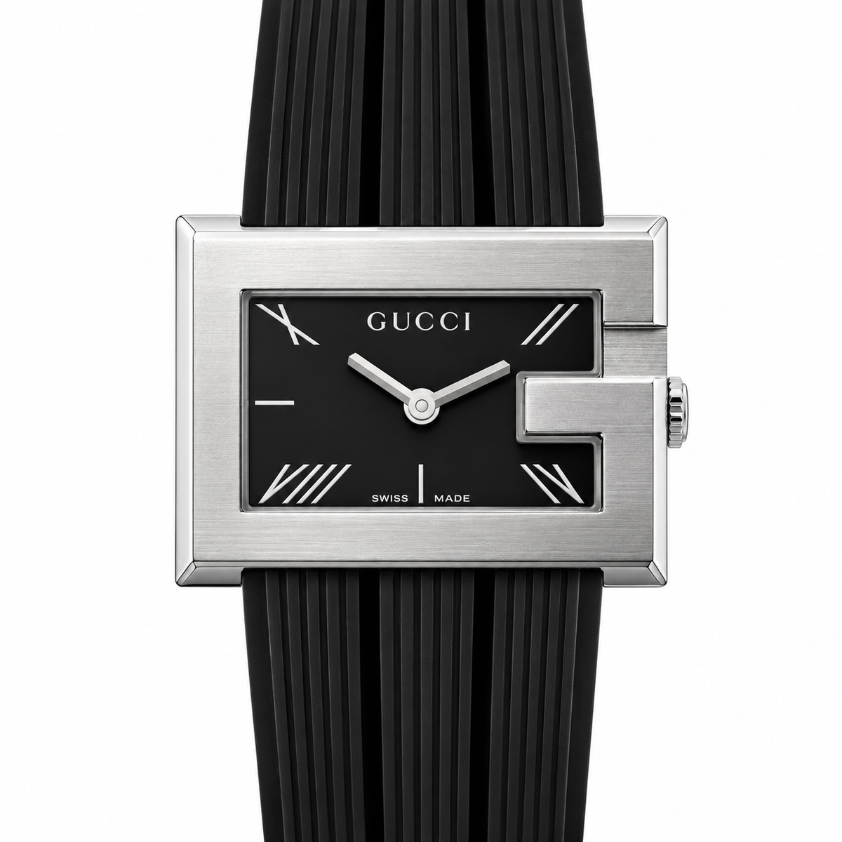 Gucci G Frame Stainless Steel Rubber Watch 100L YA100504